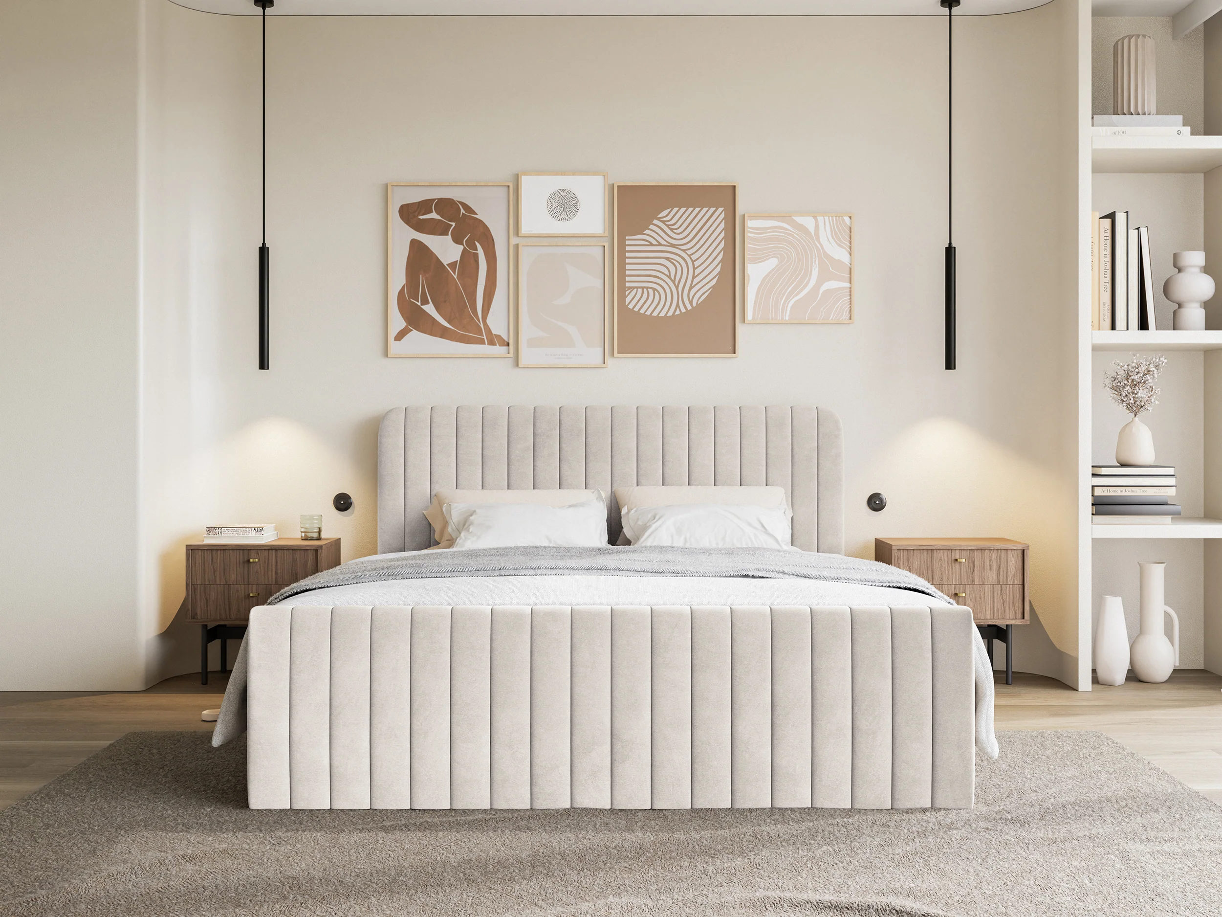 Łóżko kontynentalne 180x200 cm Saliano z pojemnikami i topperem beżowe welur - Image 3