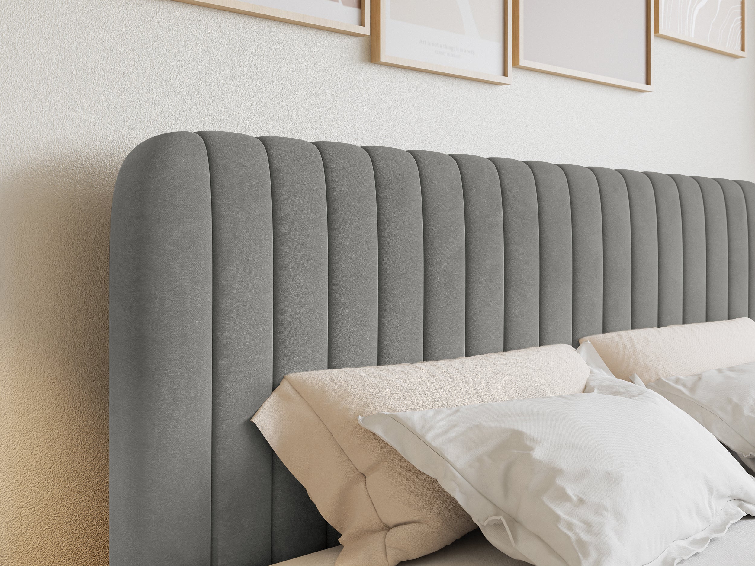Łóżko kontynentalne 180x200 cm Saliano z pojemnikami i topperem szare welur - Image 5