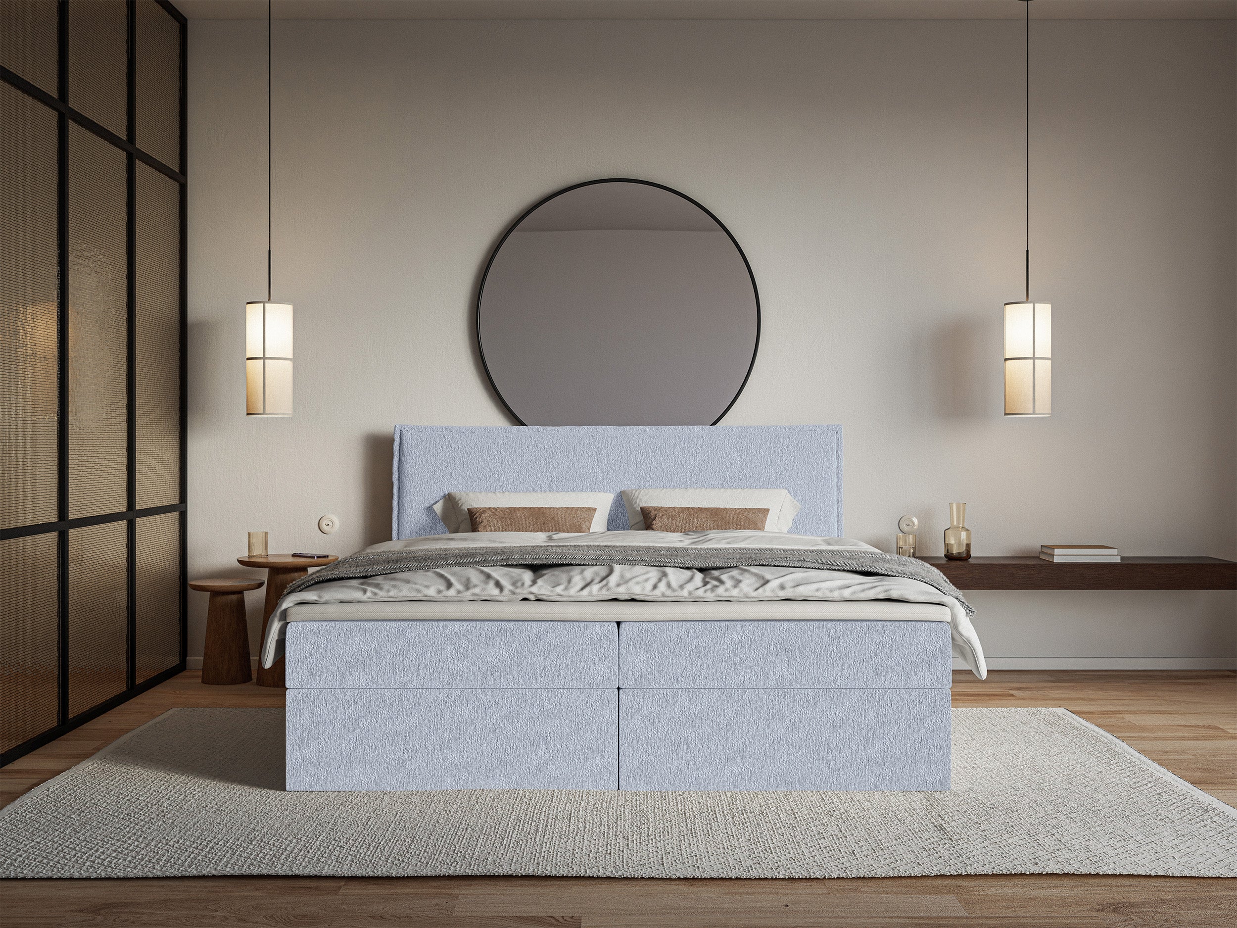 Łóżko kontynentalne 180x200 cm Softie z pojemnikami i topperem błękitne szenil - Image 3