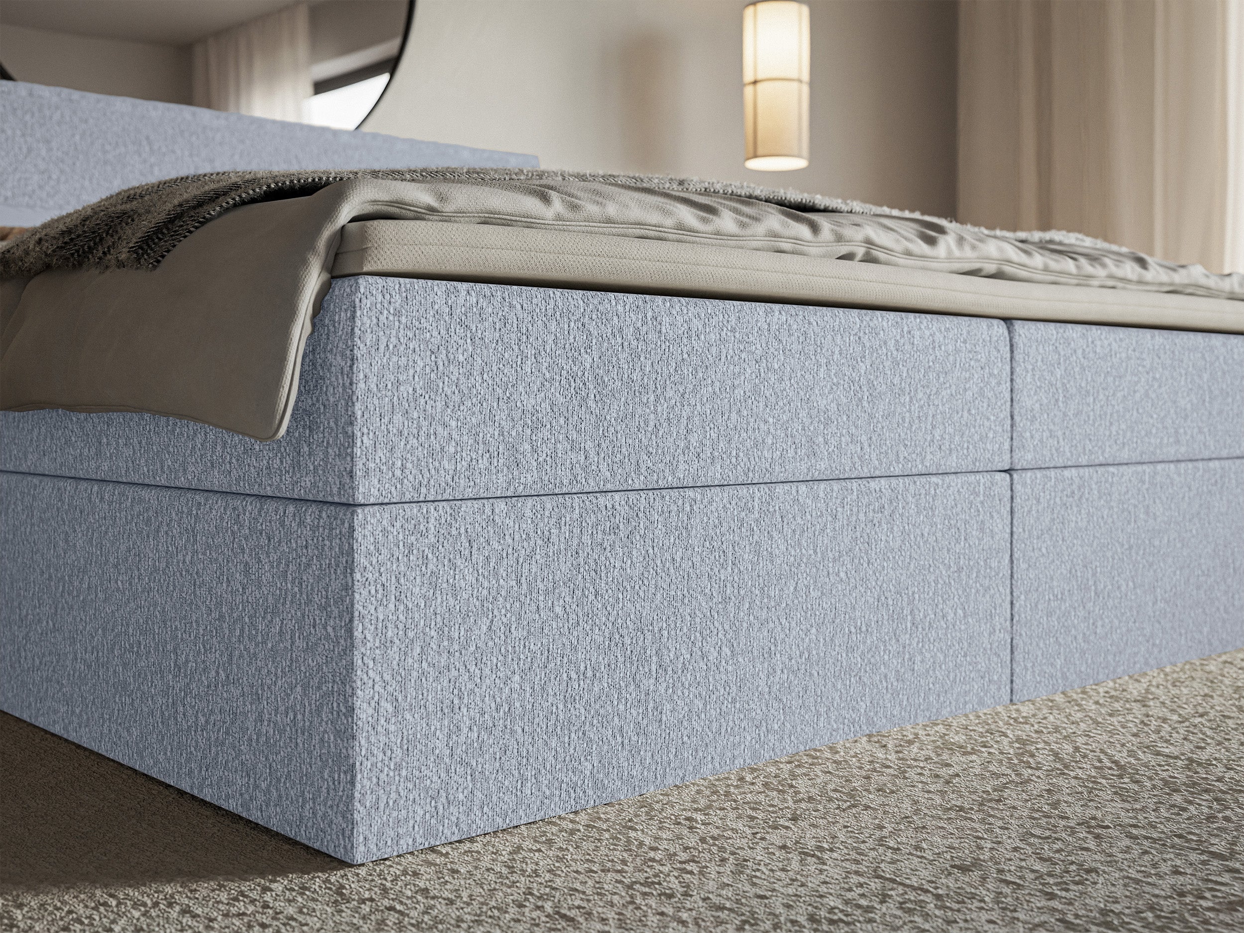 Łóżko kontynentalne 180x200 cm Softie z pojemnikami i topperem błękitne szenil - Image 5