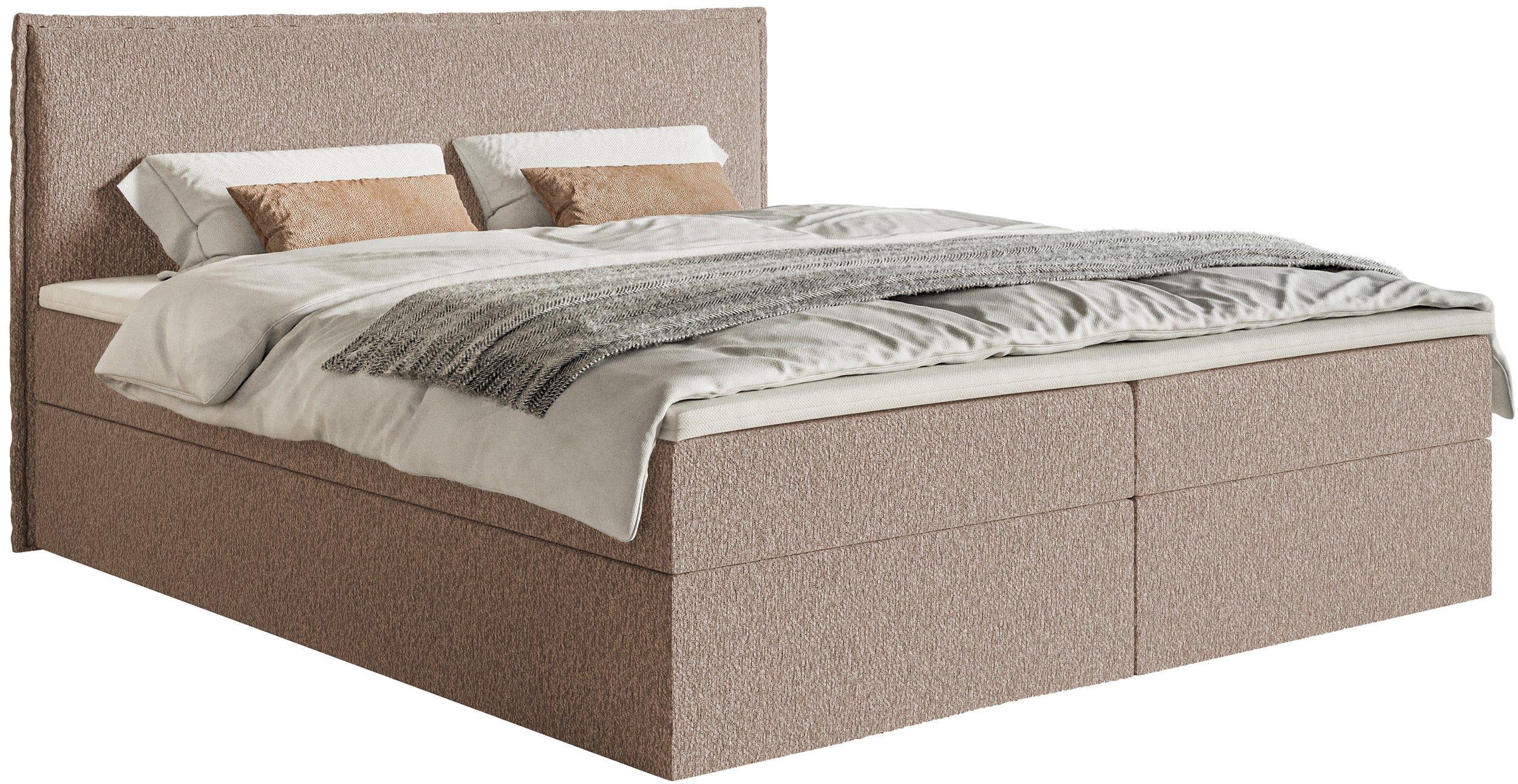 Łóżko kontynentalne 180x200 cm Softie z pojemnikami i topperem ciemnobeżowe szenil