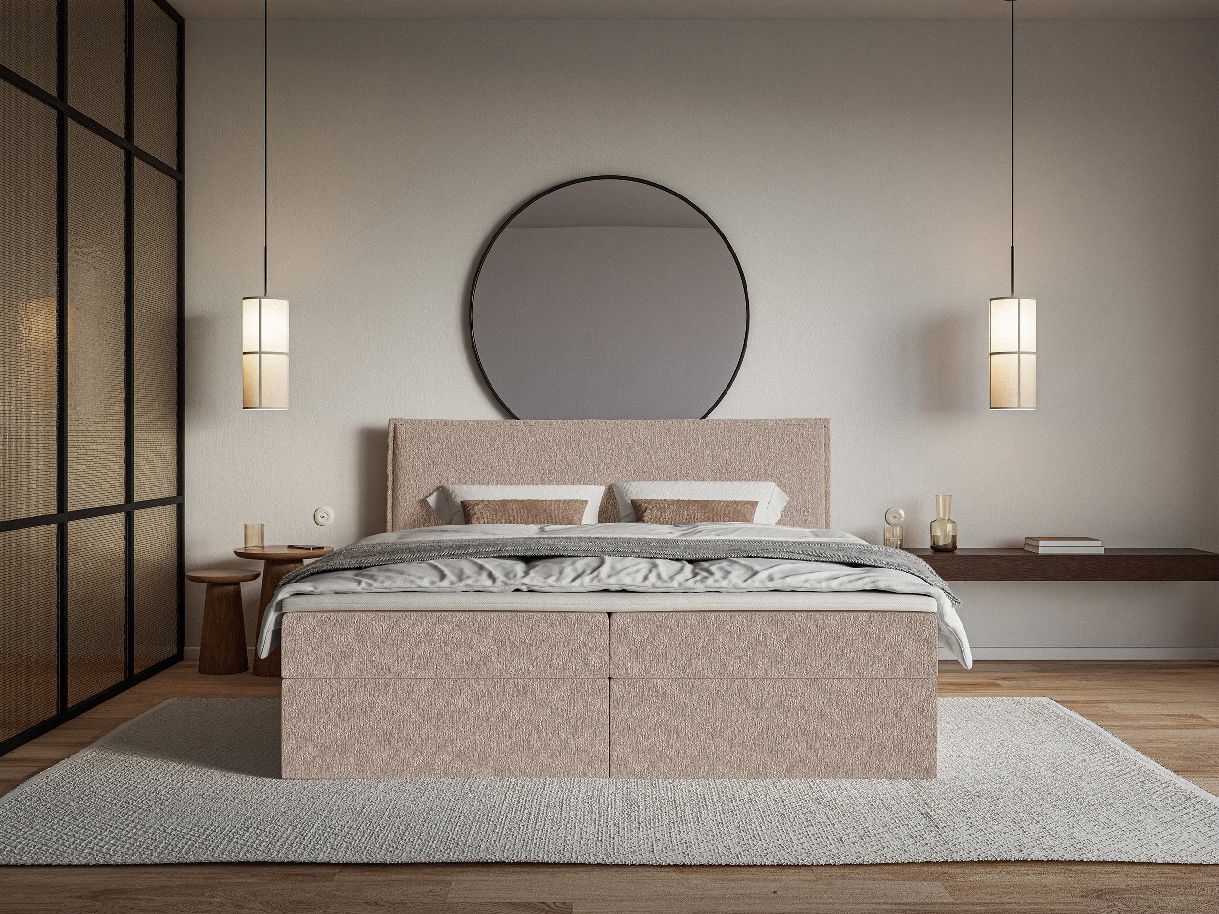 Łóżko kontynentalne 180x200 cm Softie z pojemnikami i topperem ciemnobeżowe szenil - Image 3
