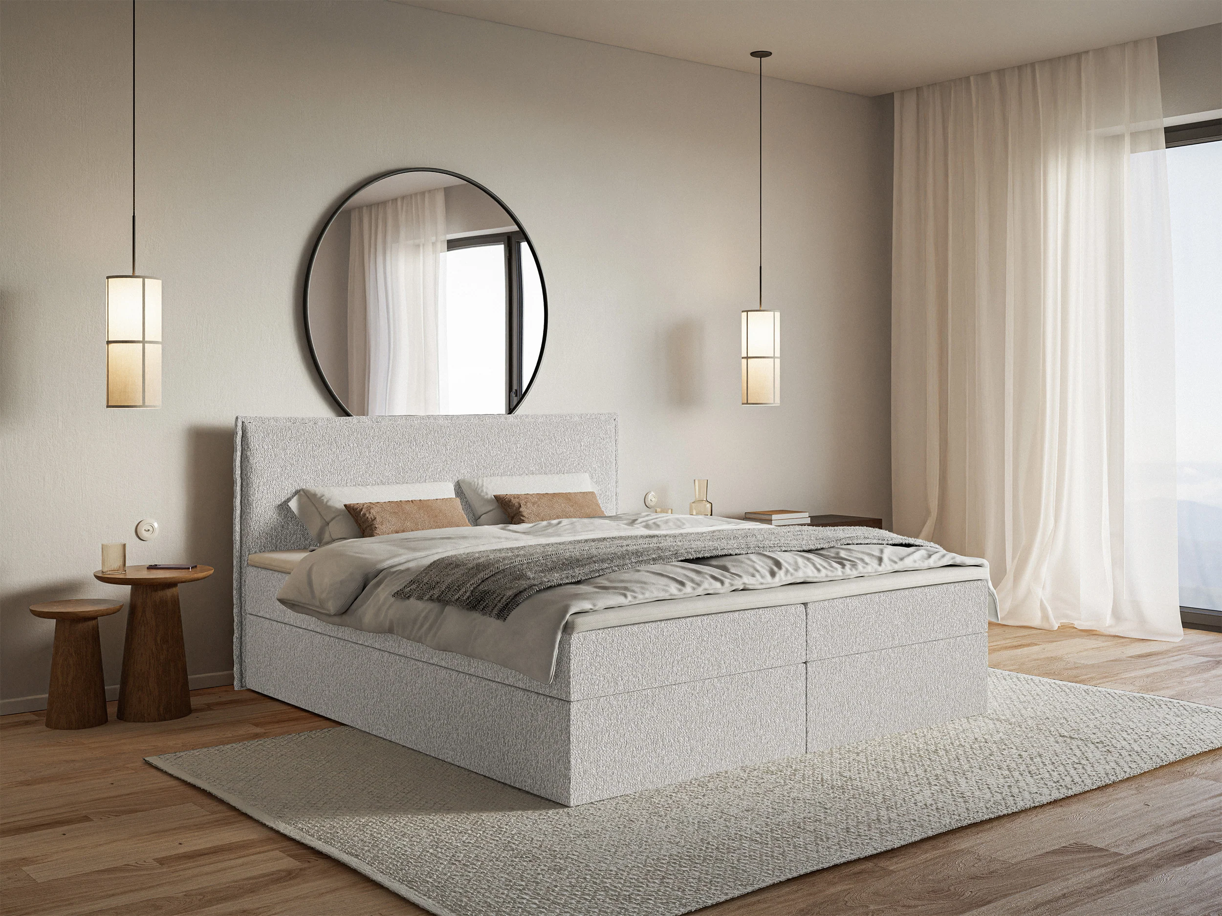 Łóżko kontynentalne 180x200 cm Softie z pojemnikami i topperem jasnoszare szenil - Image 2