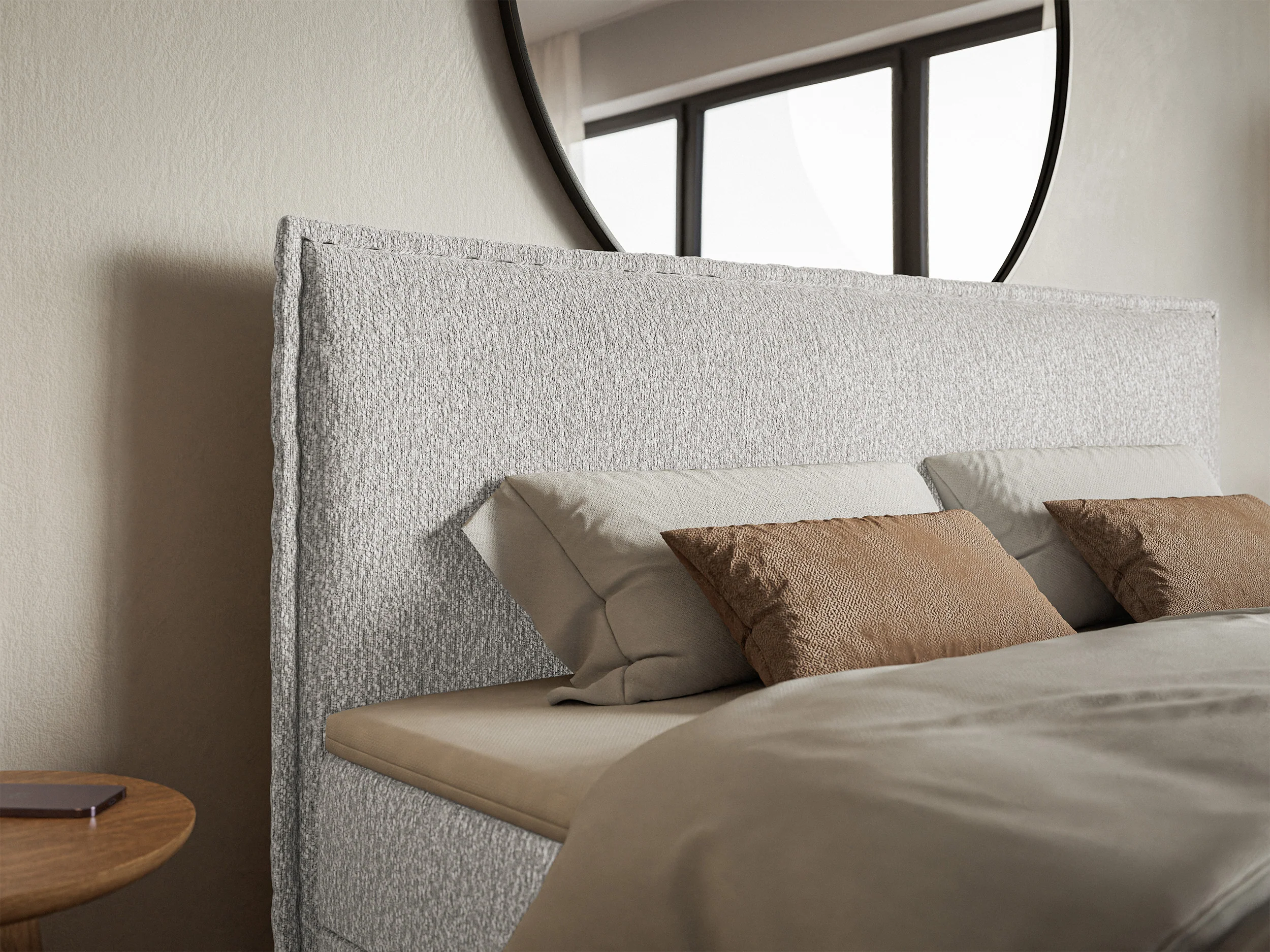 Łóżko kontynentalne 180x200 cm Softie z pojemnikami i topperem jasnoszare szenil - Image 4