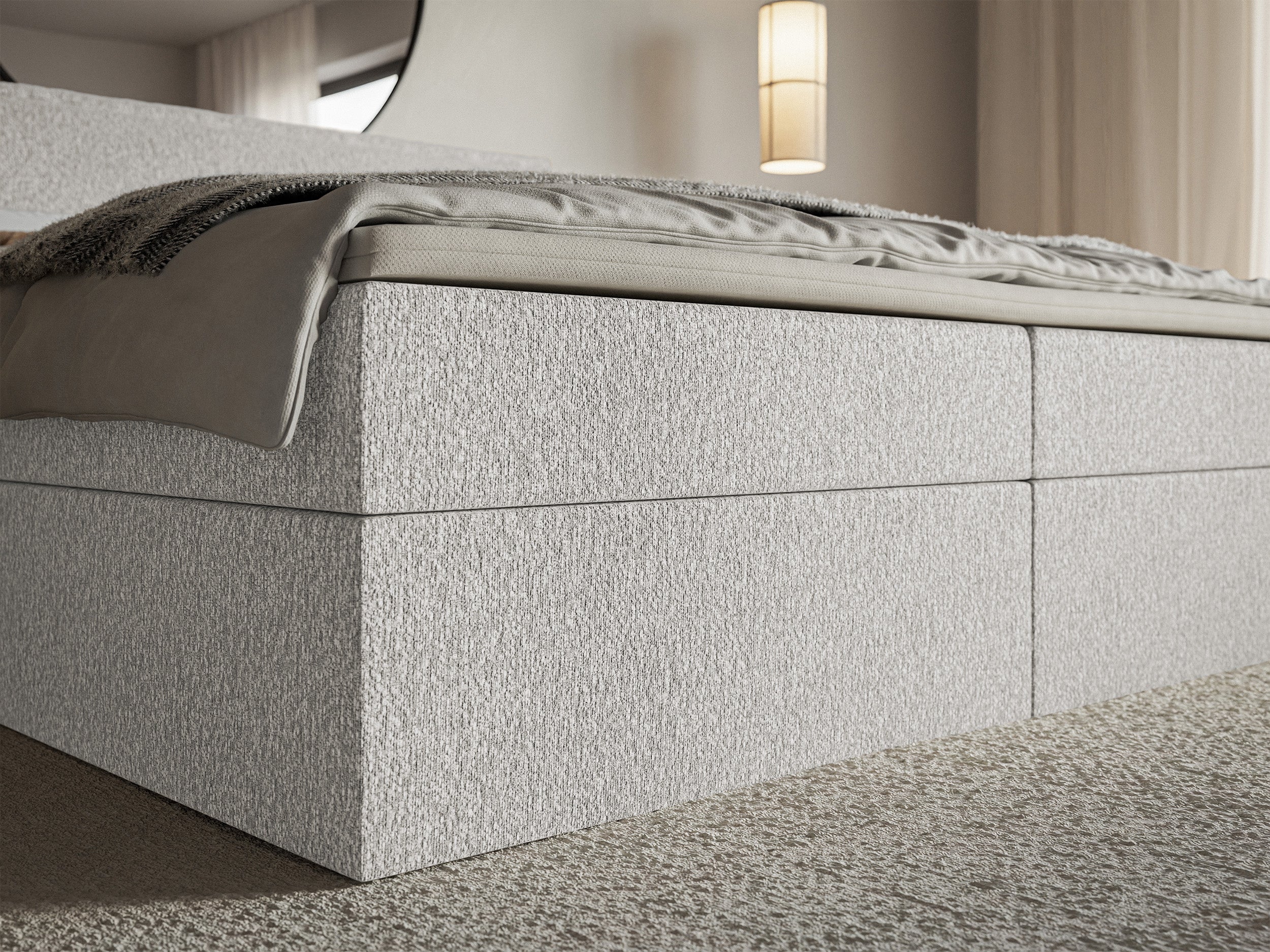 Łóżko kontynentalne 180x200 cm Softie z pojemnikami i topperem jasnoszare szenil - Image 5