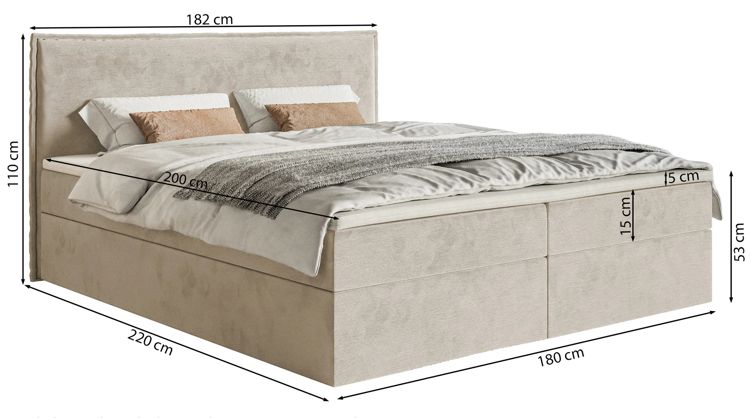 Łóżko kontynentalne 180x200 cm Softie z pojemnikami i topperem szarobeżowe welur hydrofobowy - Image 7