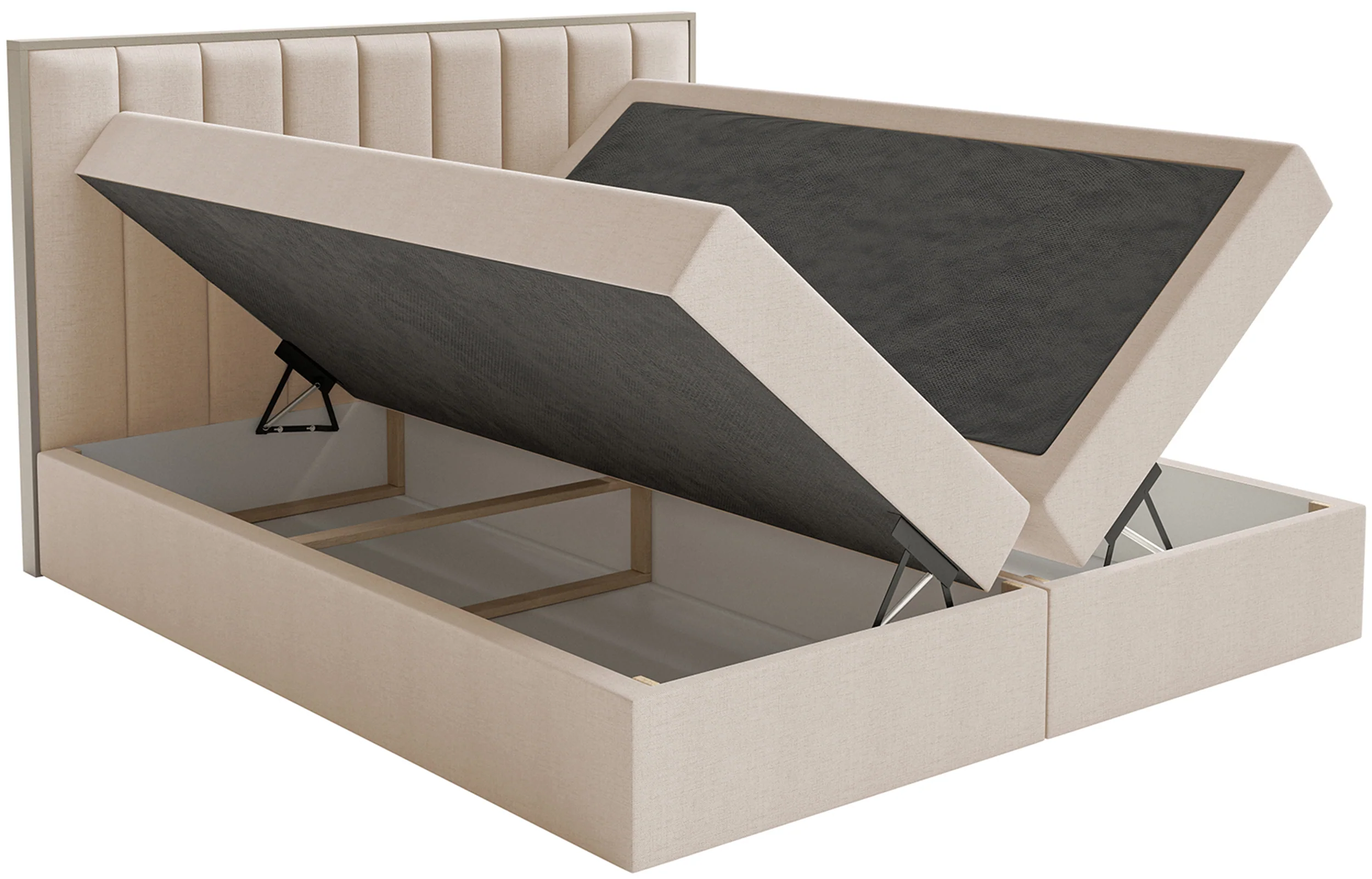 Łóżko kontynentalne 180x200 cm Togents z pojemnikami i topperem beżowe szenil hydrofobowy - Image 6