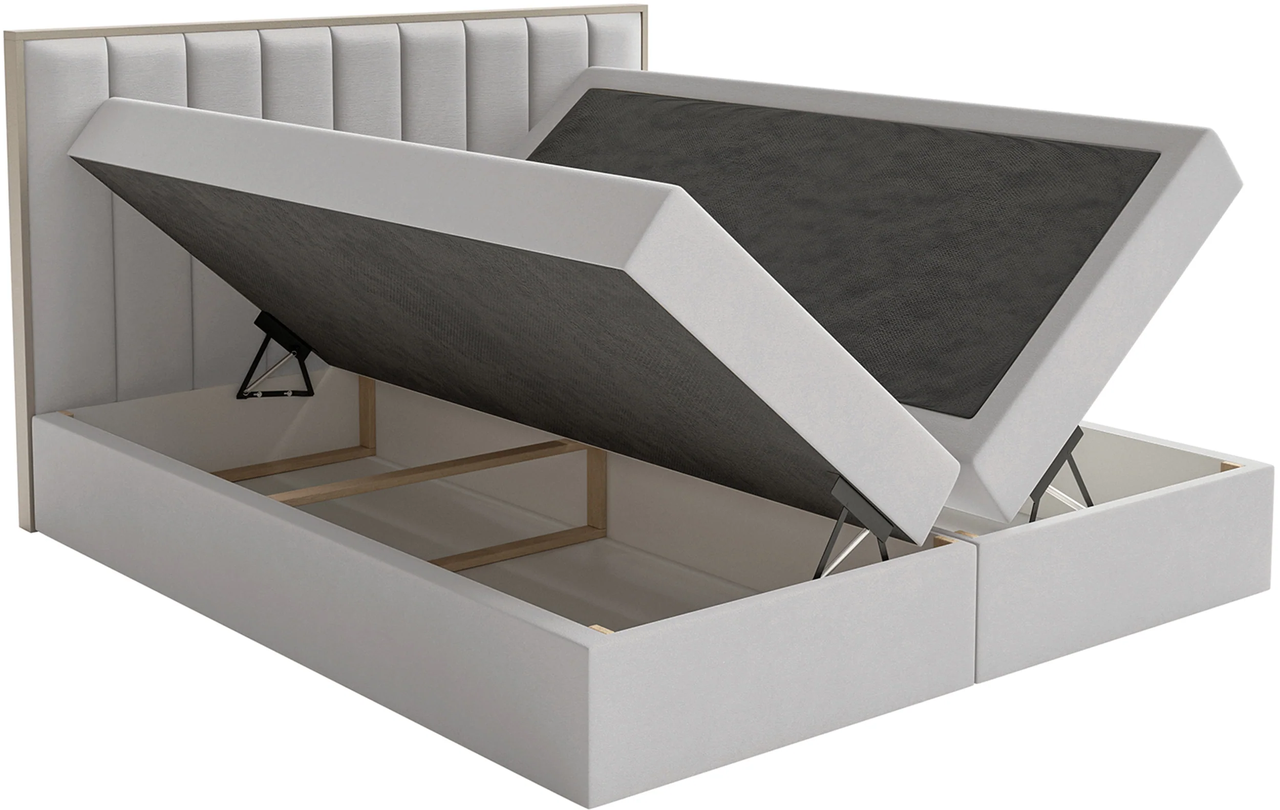 Łóżko kontynentalne 180x200 cm Togents z pojemnikami i topperem jasnoszare welur hydrofobowy - Image 6
