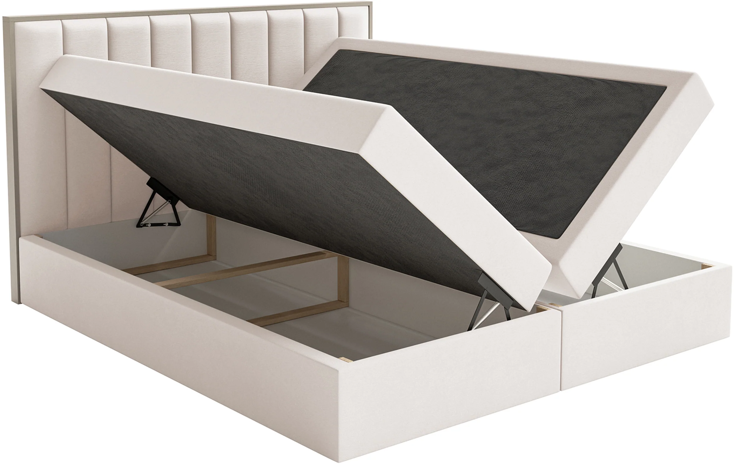 Łóżko kontynentalne 180x200 cm Togents z pojemnikami i topperem kremowe welur hydrofobowy - Image 6