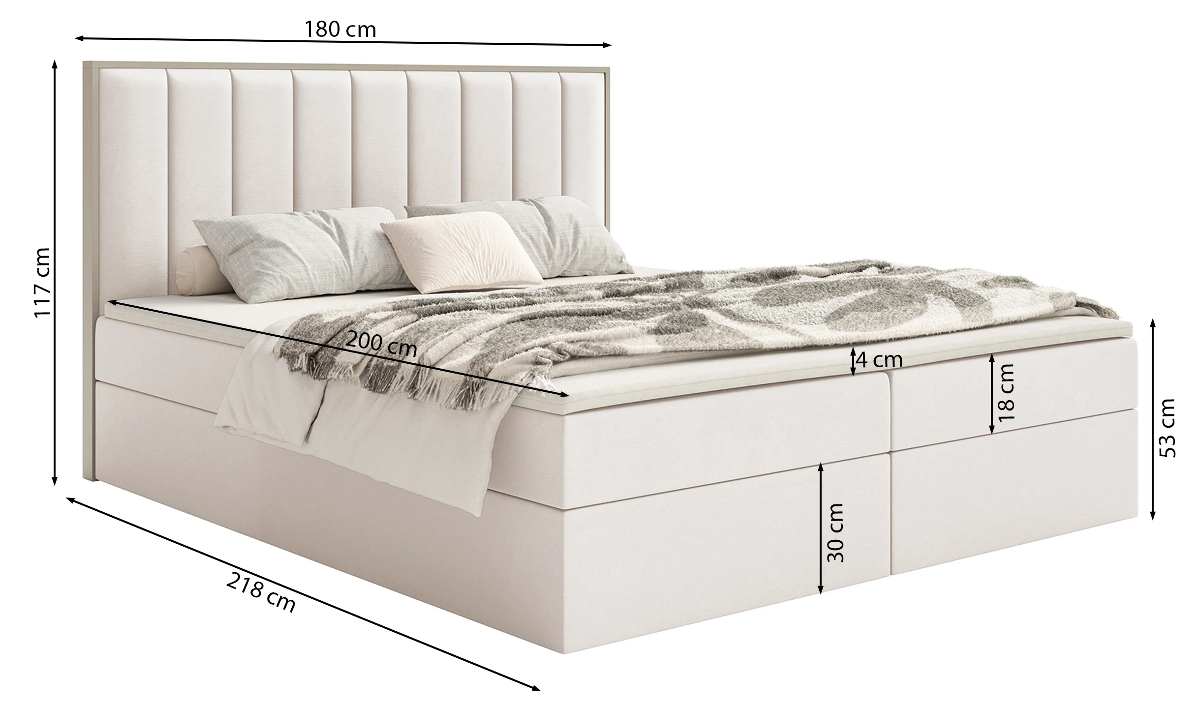 Łóżko kontynentalne 180x200 cm Togents z pojemnikami i topperem kremowe welur hydrofobowy - Image 7