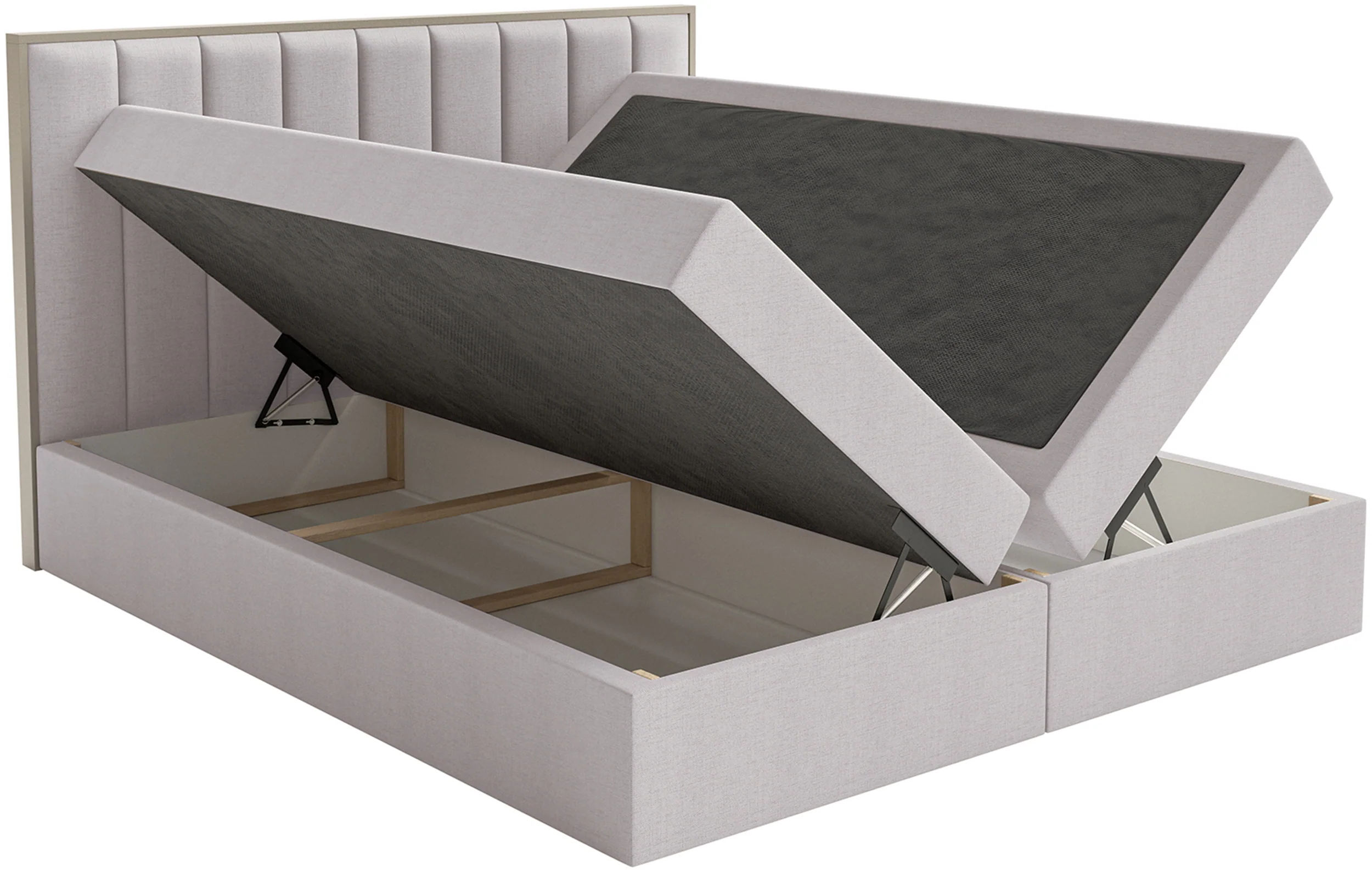 Łóżko kontynentalne 180x200 cm Togents z pojemnikami i topperem szare szenil hydrofobowy - Image 6