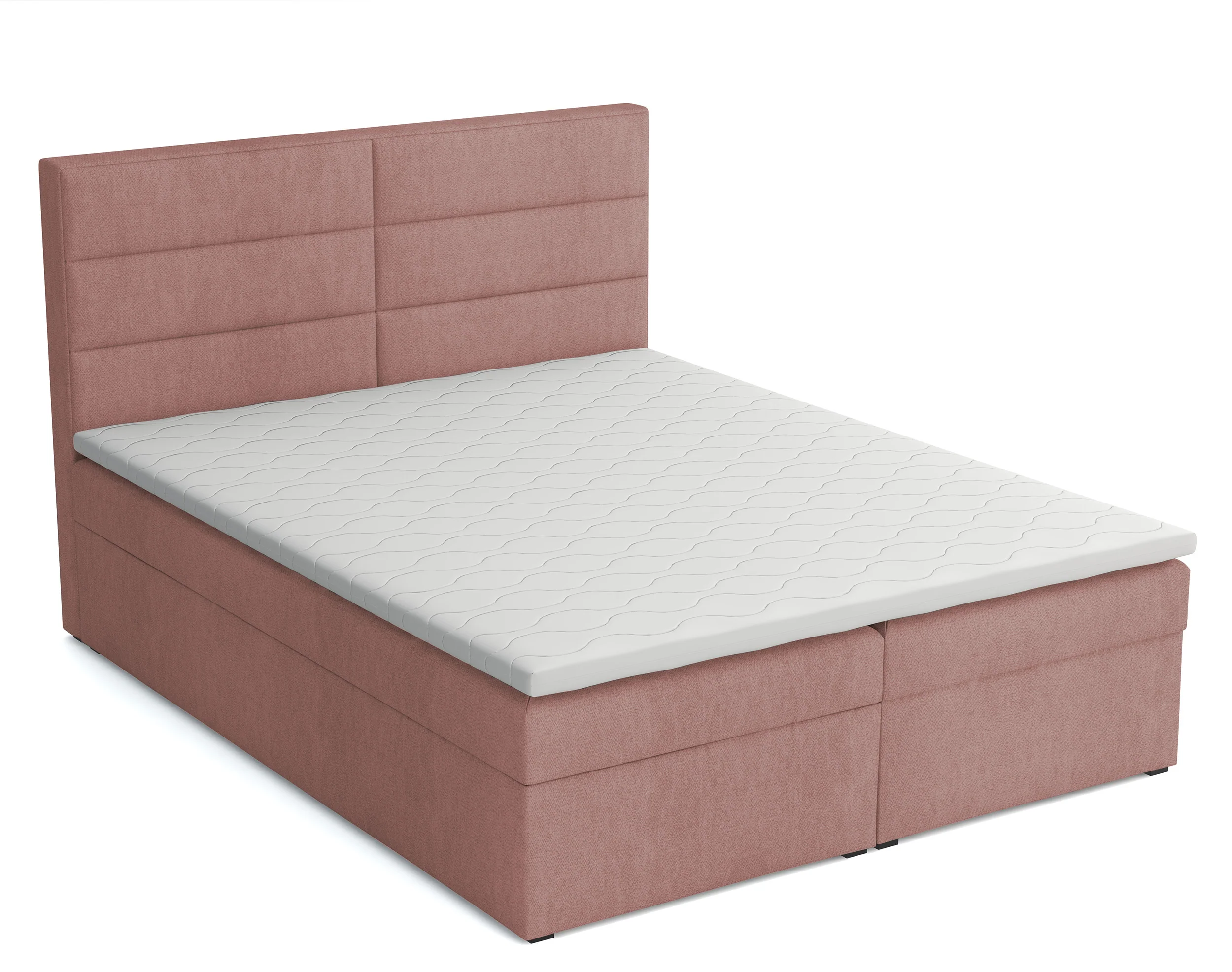 Łóżko kontynentalne 180x200 cm Valdamone z pojemnikami i topperem ciemnoróżowe welur łatwoczyszczący