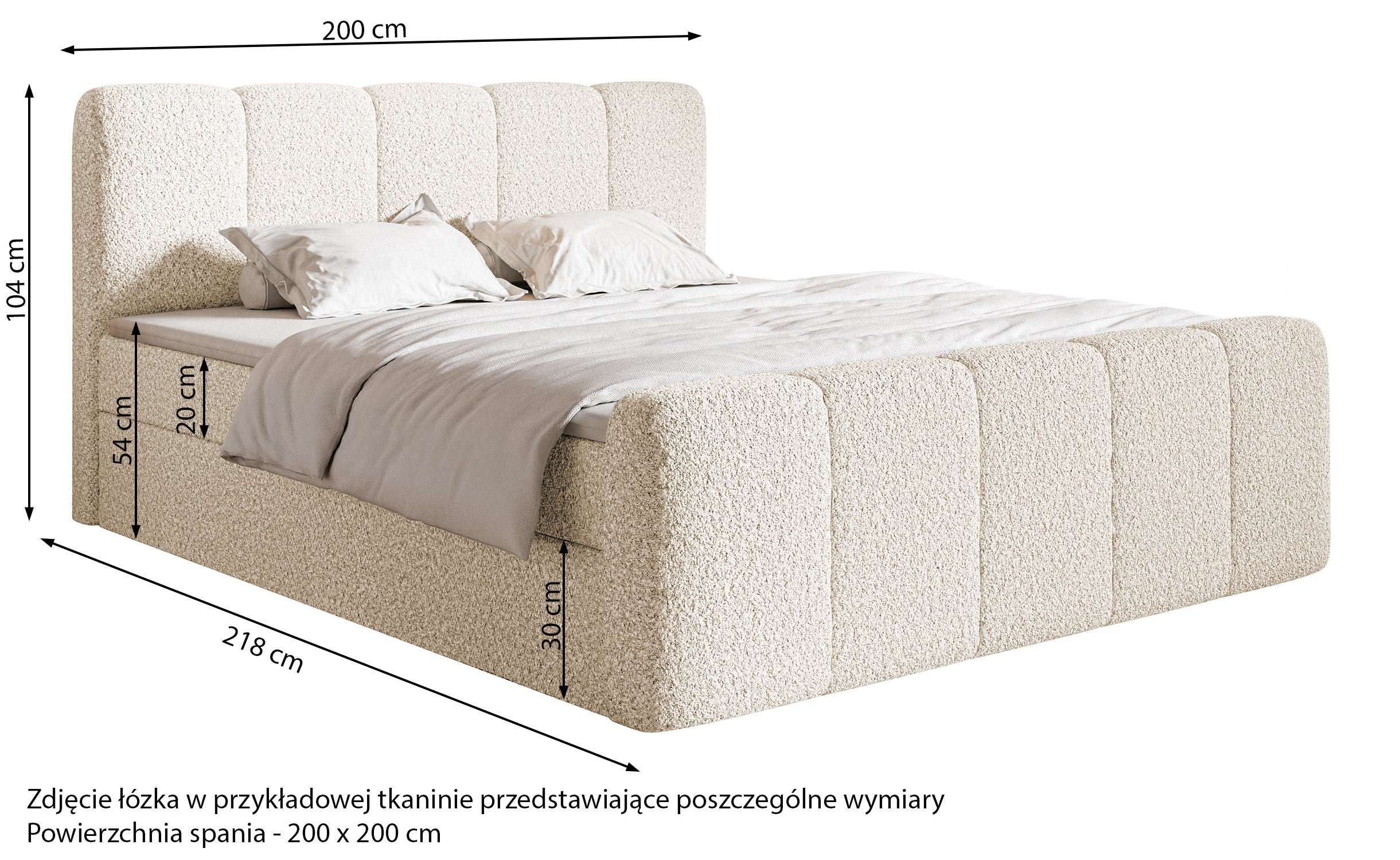 Łóżko kontynentalne 200x200 cm Cloudy II z pojemnikami i topperem ciemnoszare szenil hydrofobowy - Image 5