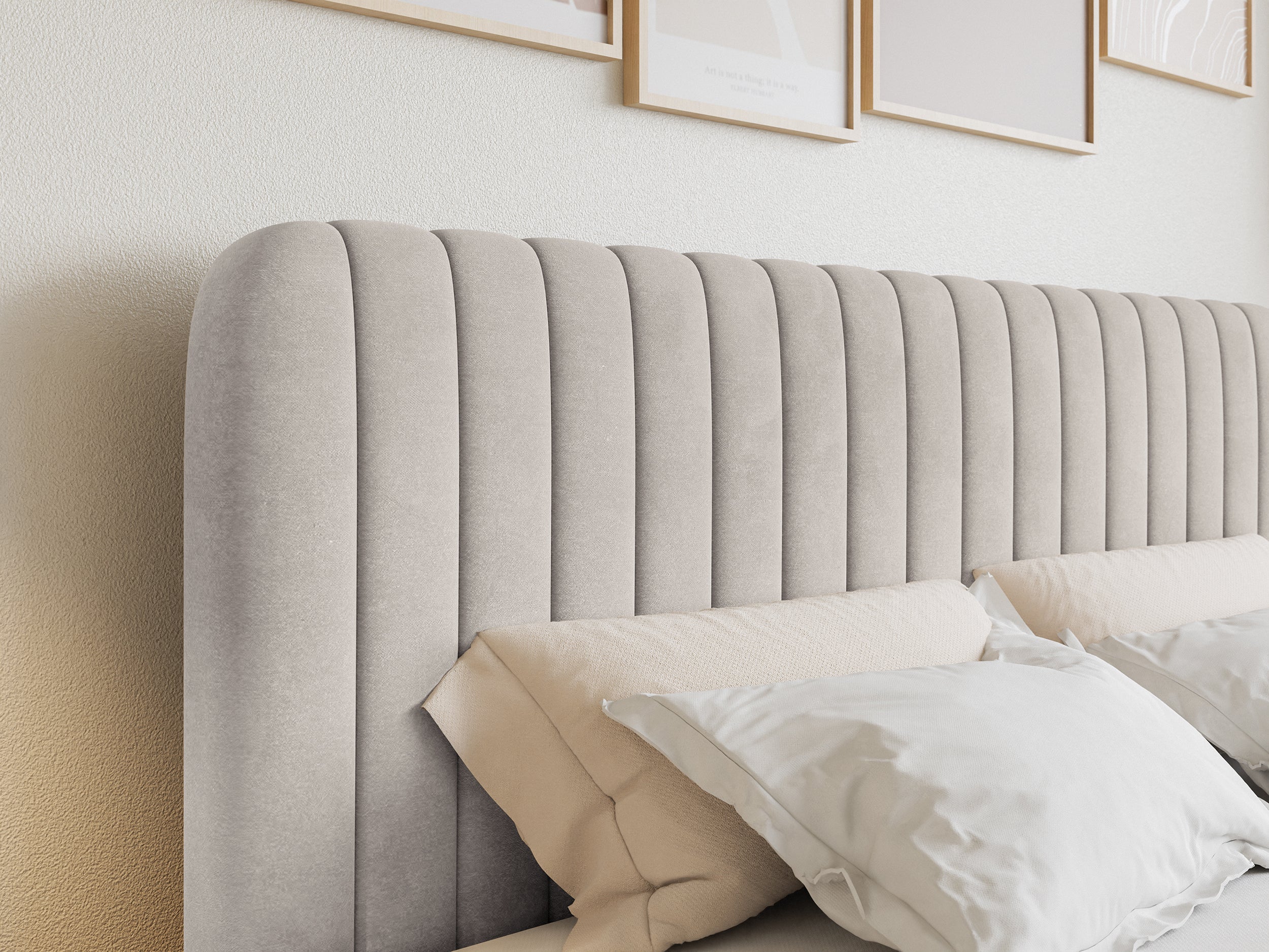Łóżko kontynentalne 200x200 cm Saliano z pojemnikami i topperem beżowe welur - Image 4