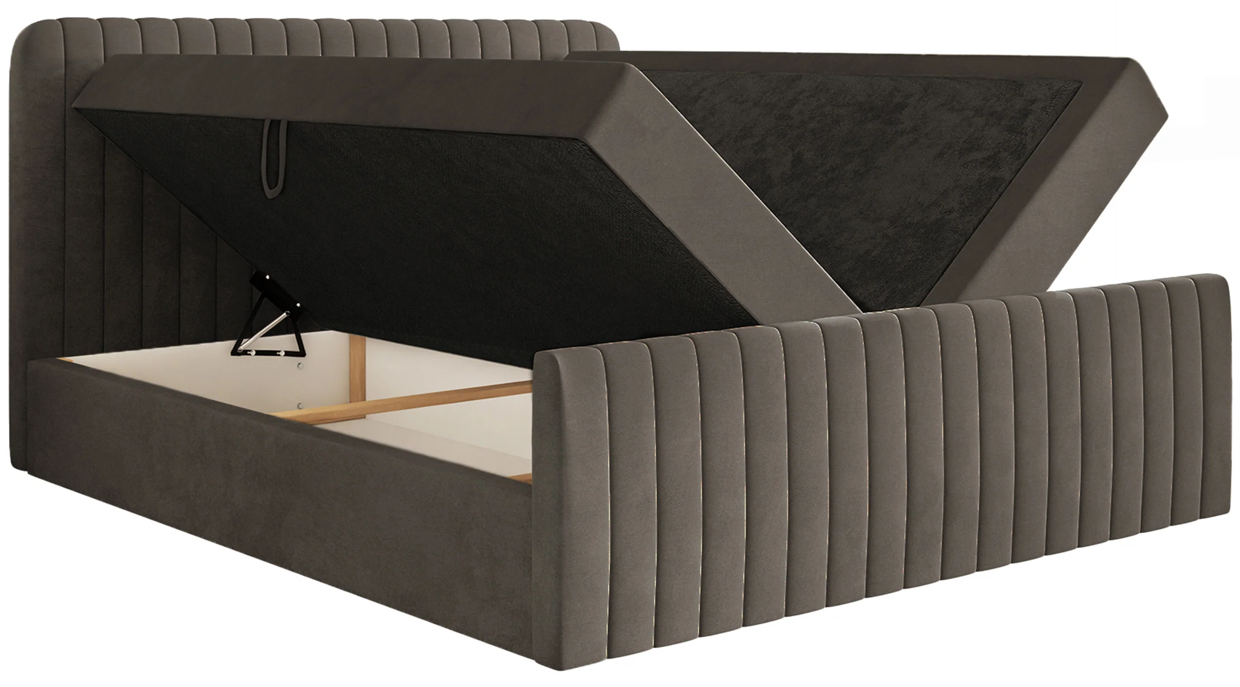 Łóżko kontynentalne 200x200 cm Saliano z pojemnikami i topperem brązowe welur - Image 6