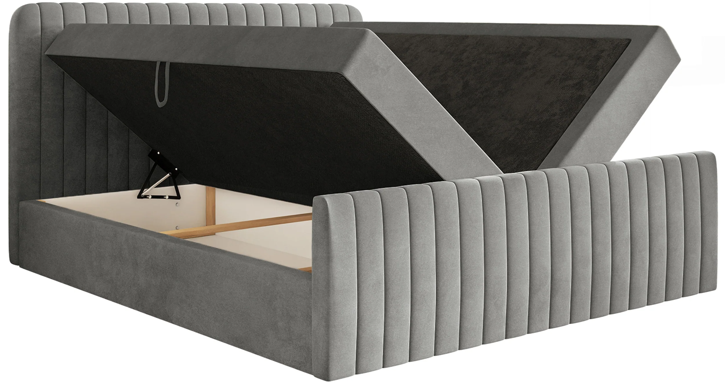 Łóżko kontynentalne 200x200 cm Saliano z pojemnikami i topperem szare welur - Image 3