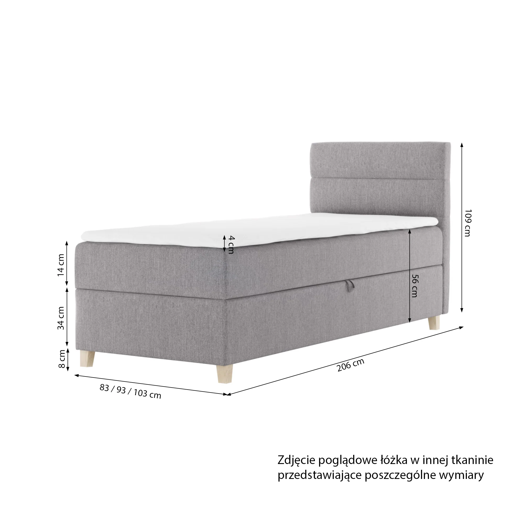 Łóżko kontynentalne 80x200 cm Charolle z pojemnikiem i topperem jednoosobowe granatowe welur prawostronne - Image 5