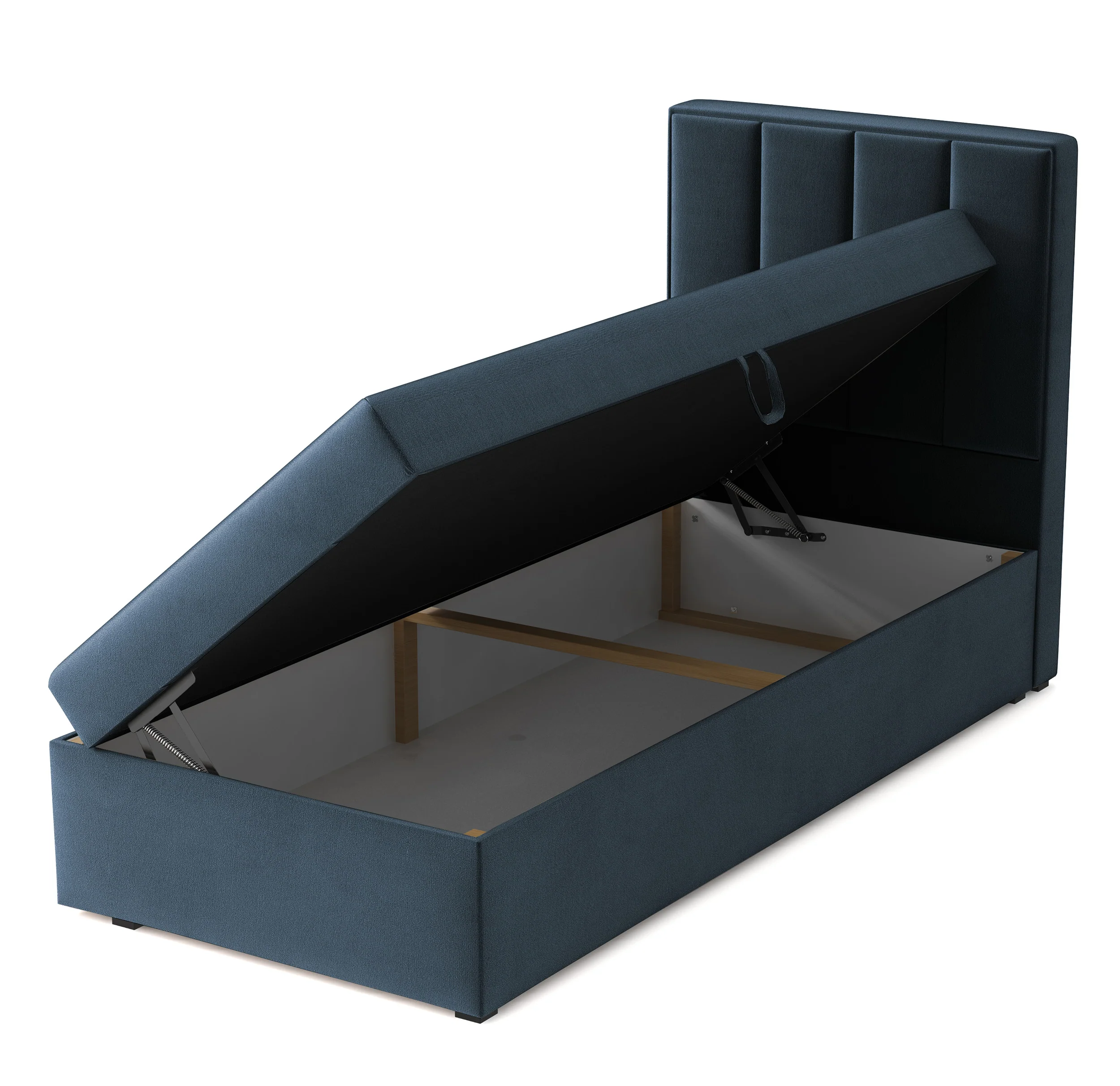 Łóżko kontynentalne 90x200 cm Rinus z pojemnikiem granatowe welur hydrofobowy lewostronne - Image 3