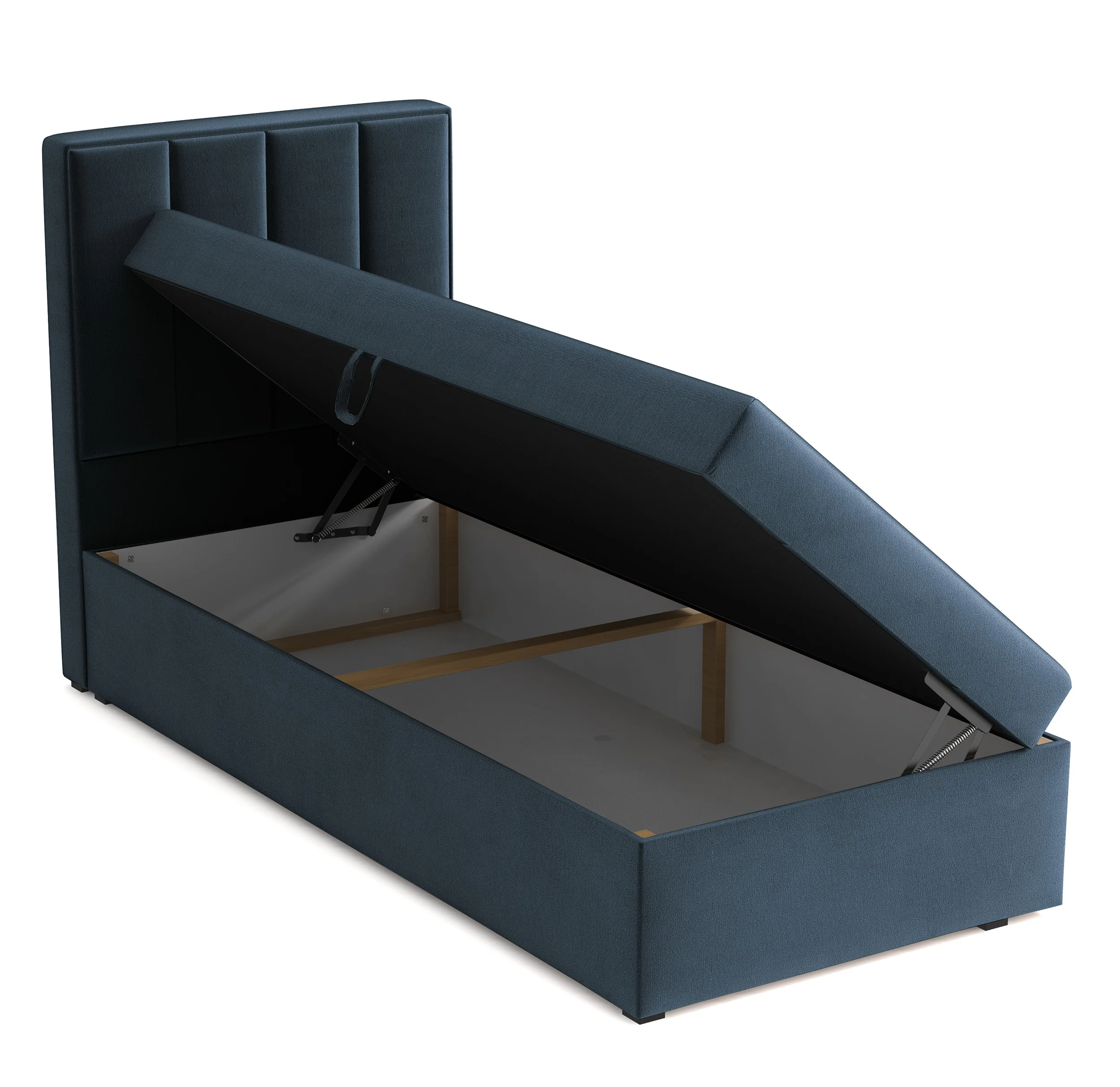 Łóżko kontynentalne 90x200 cm Rinus z pojemnikiem granatowe welur hydrofobowy prawostronne - Image 3