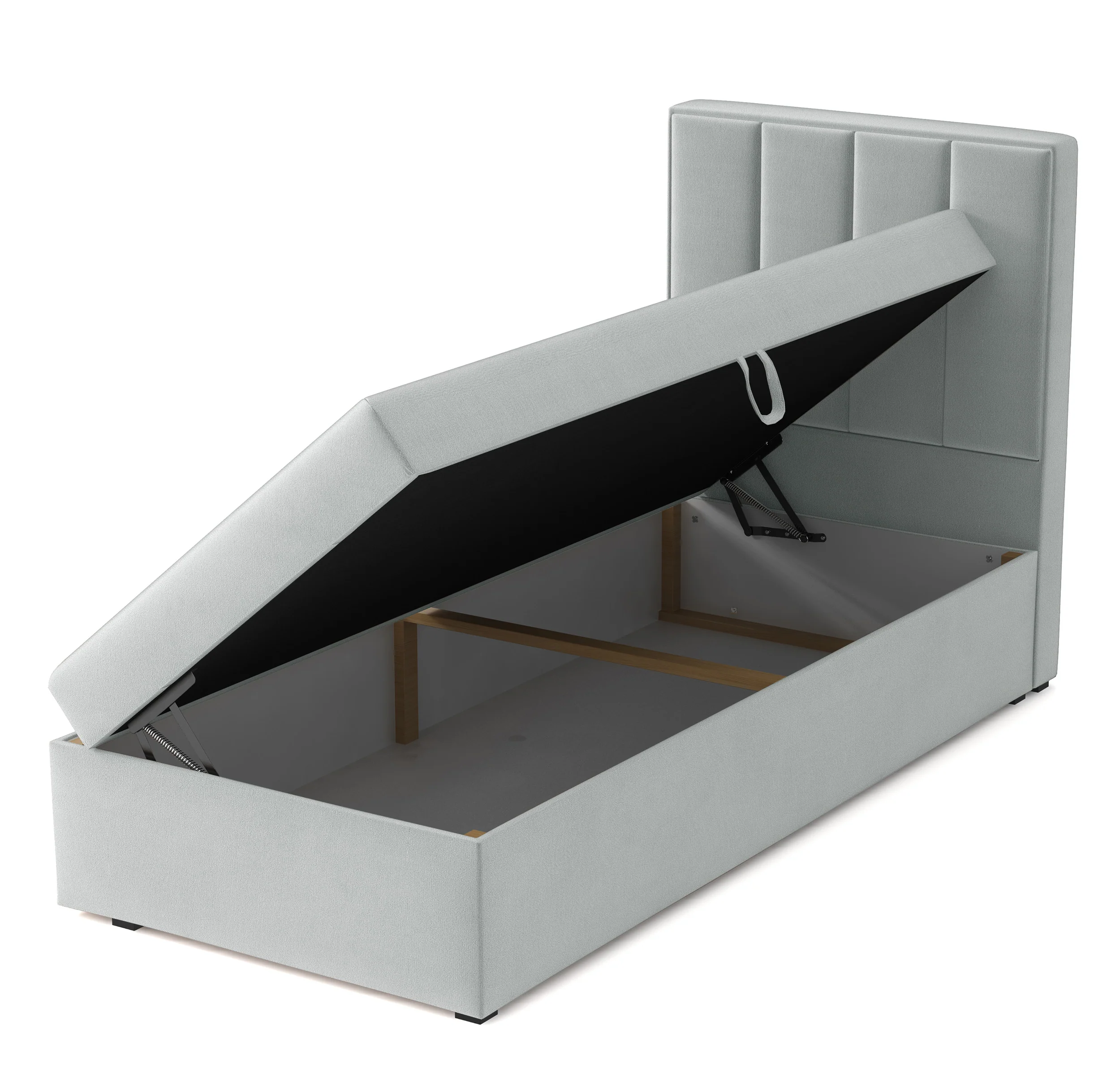 Łóżko kontynentalne 90x200 cm Rinus z pojemnikiem jasnoszare welur hydrofobowy lewostronne - Image 3