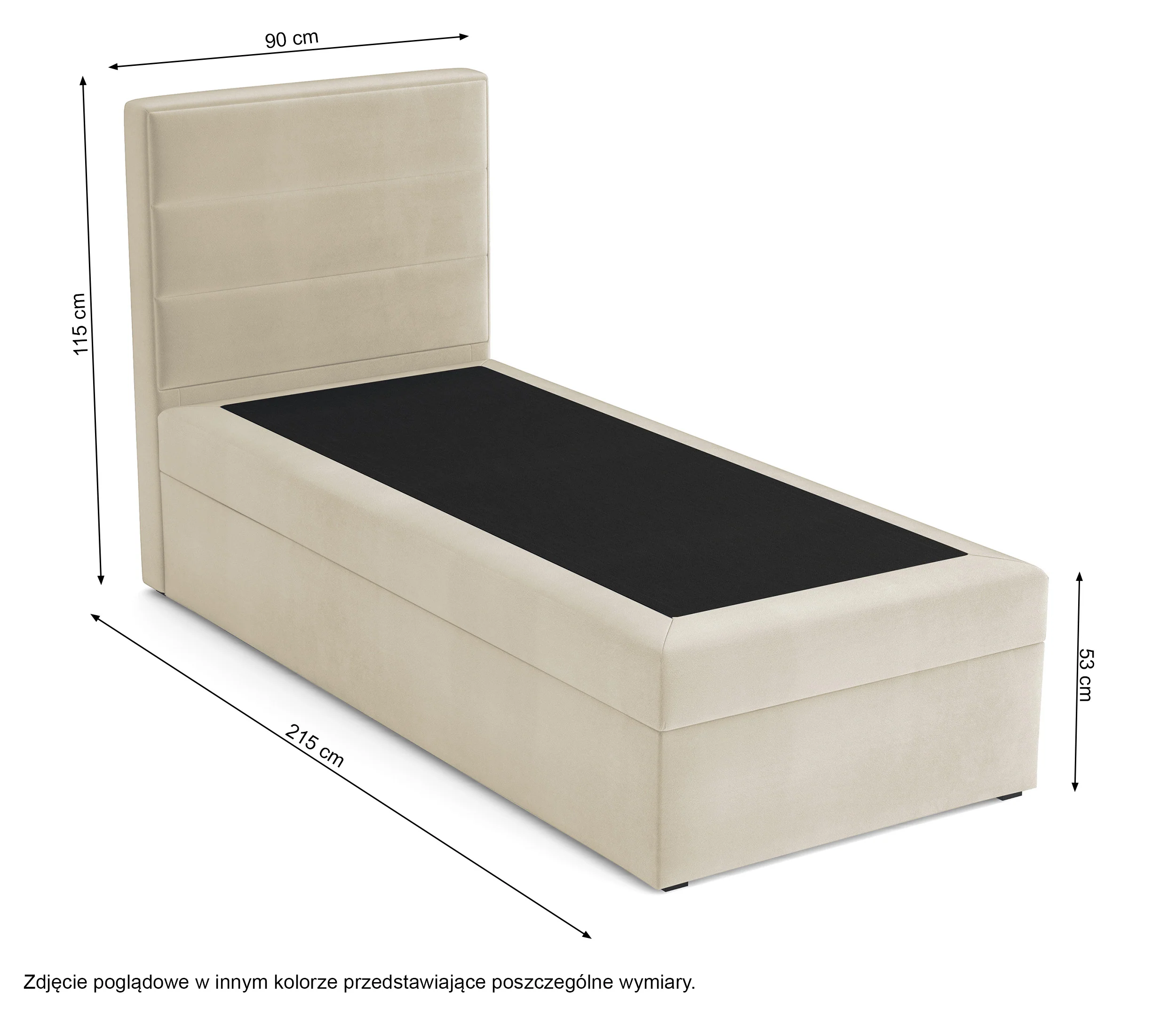 Łóżko kontynentalne 90x200 cm Valdamone z pojemnikiem granatowe welur hydrofobowy lewostronne - Image 5