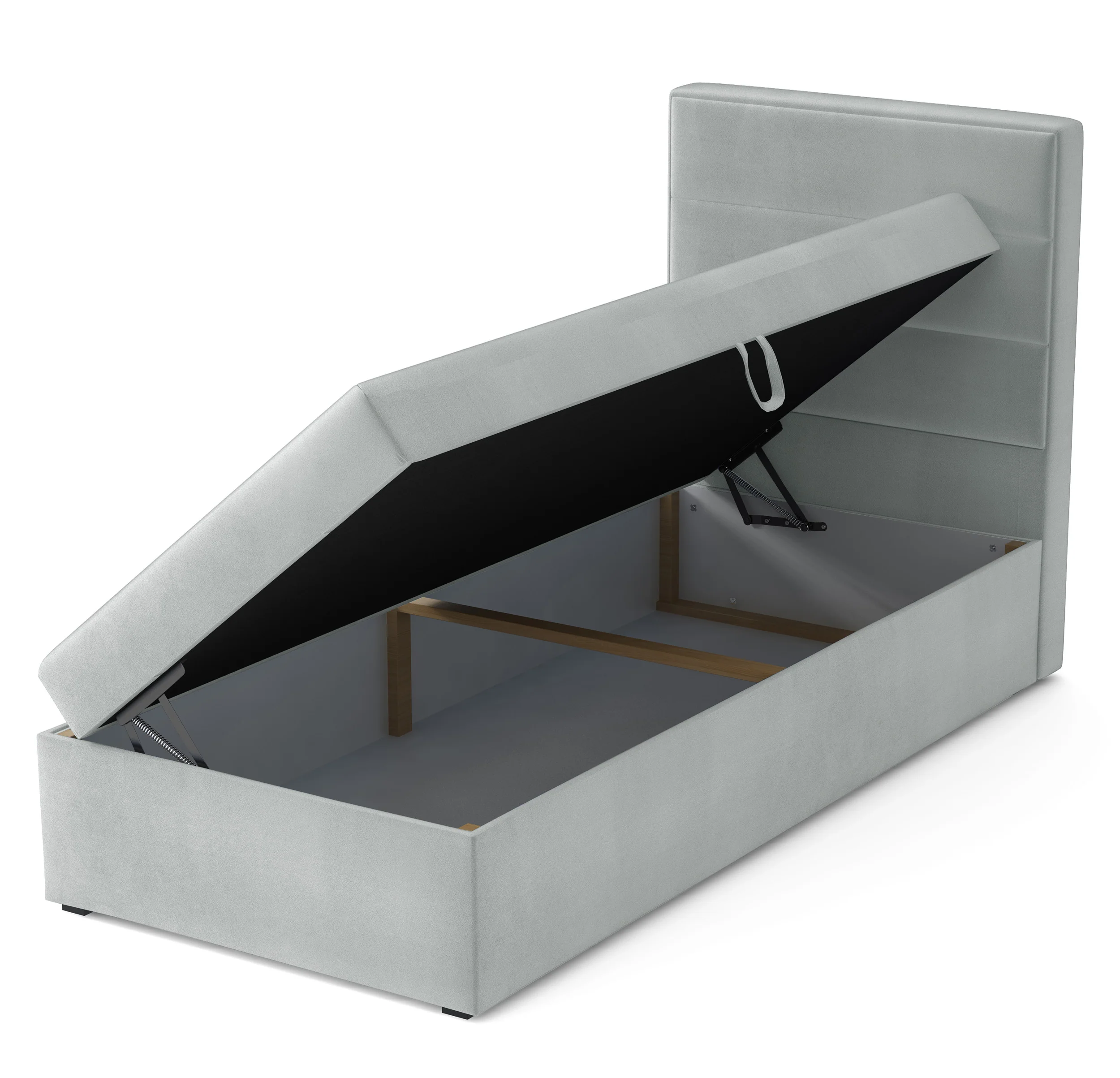 Łóżko kontynentalne 90x200 cm Valdamone z pojemnikiem jasnoszare welur hydrofobowy lewostronne - Image 3