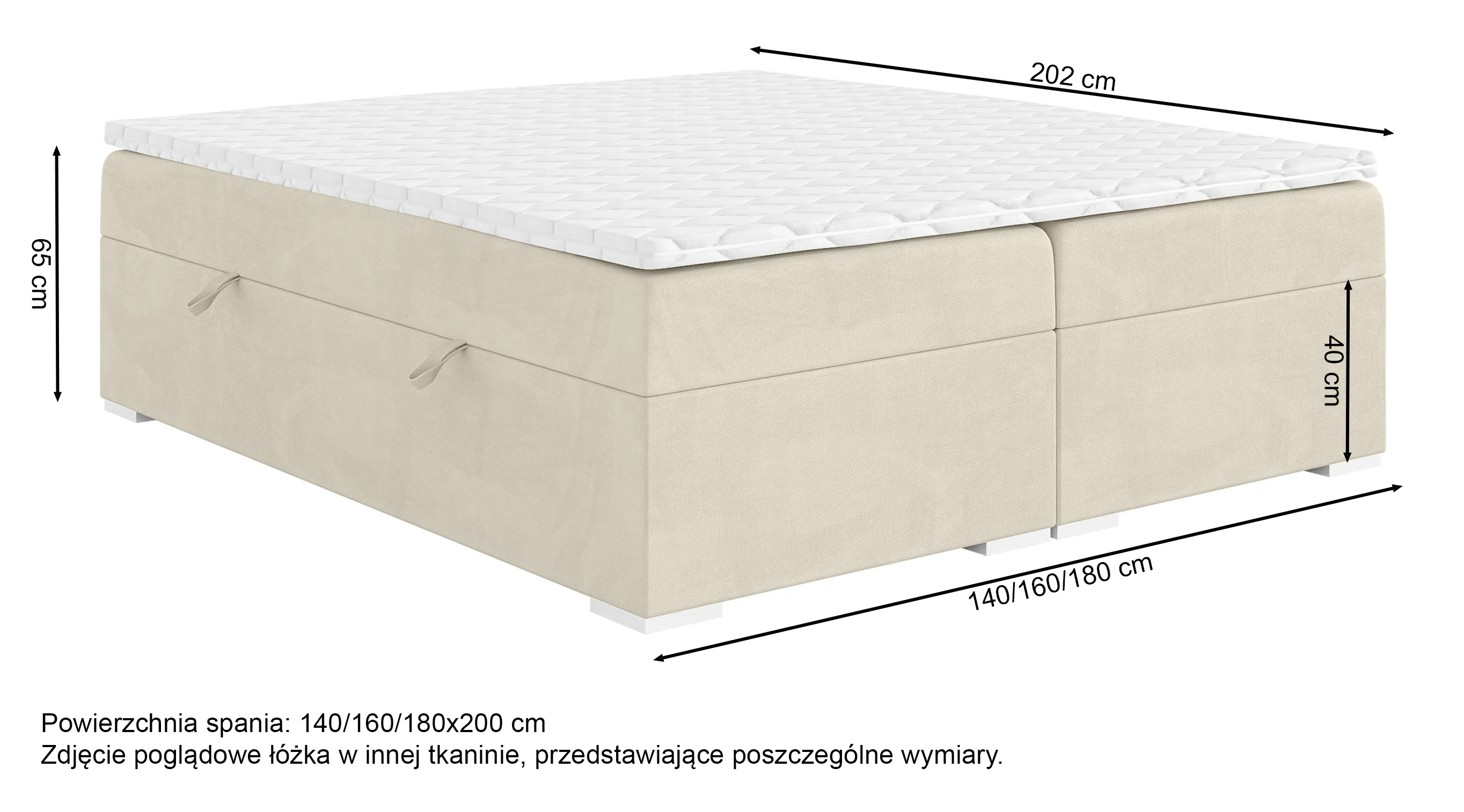 Łóżko kontynentalne Baseo wysokie 160x200 cm bez wezgłowia z pojemnikami i topperem jasnoszare welur hydrofobowy - Image 5