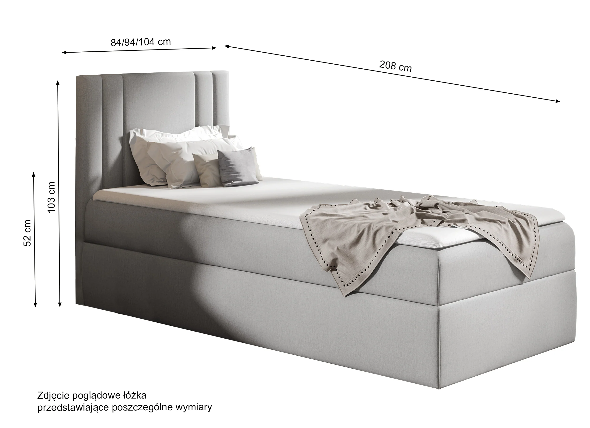Łóżko kontynentalne jednosobowe Dulmo Mini 100x200 cm z pojemnikiem i topperem oliwkowe hydrofobowe lewostronne - Image 3