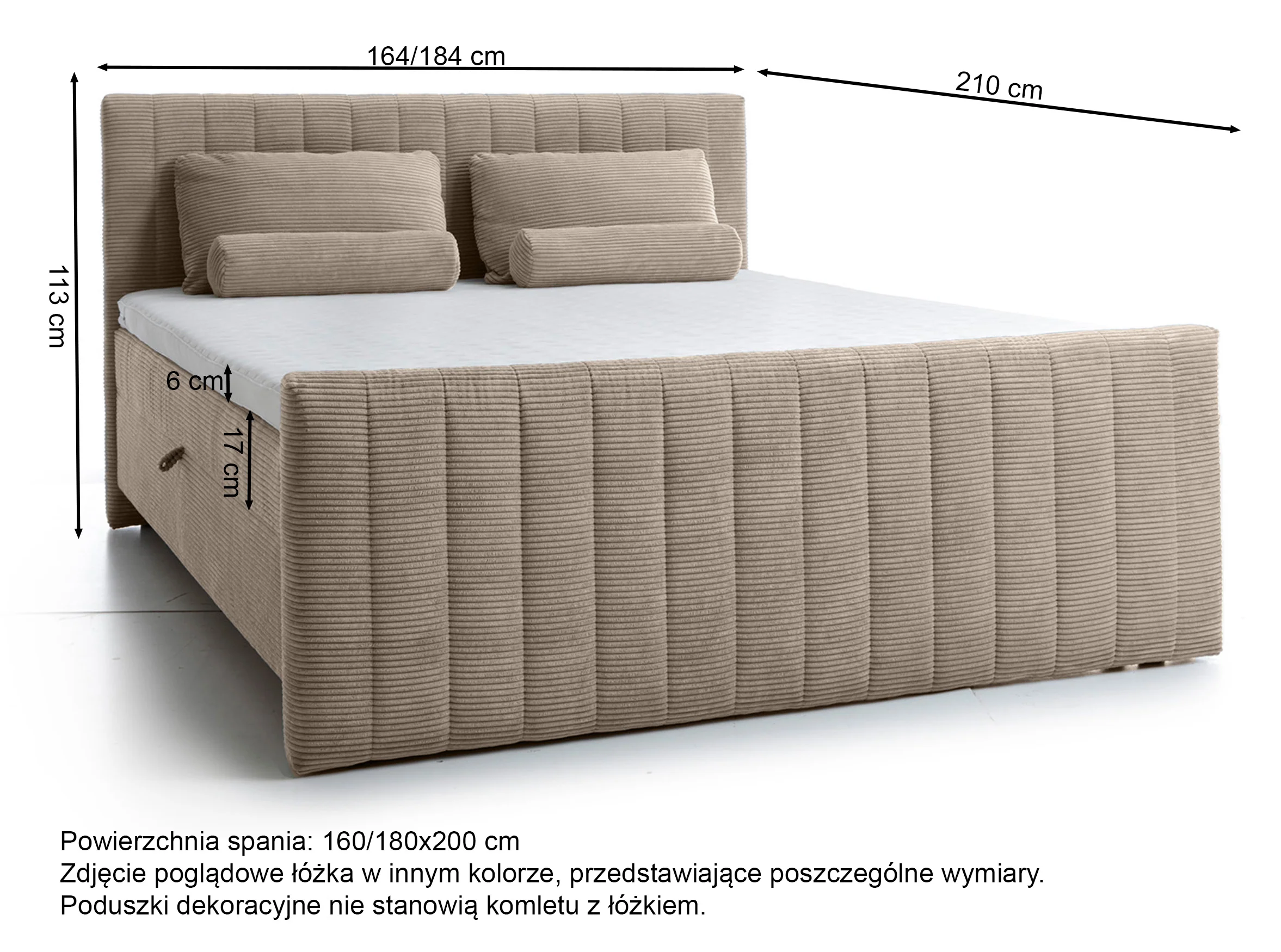 Łóżko kontynentalne Lullabino 160x200 cm z pojemnikami i topperem jasnoszare sztruks - Image 6