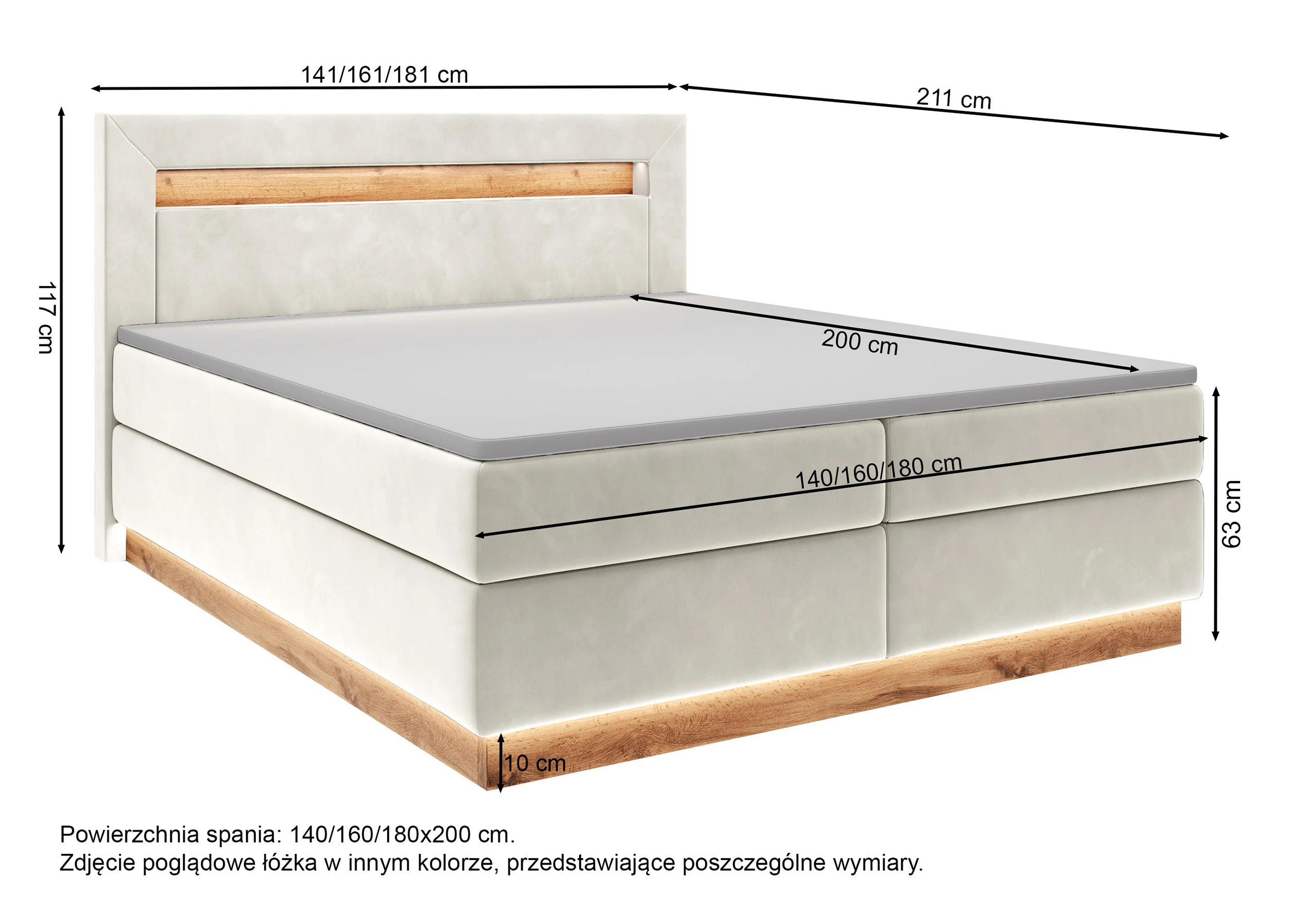 Łóżko kontynentalne Promie 140x200 cm z topperem i oświetleniem grafitowy welur - Image 4