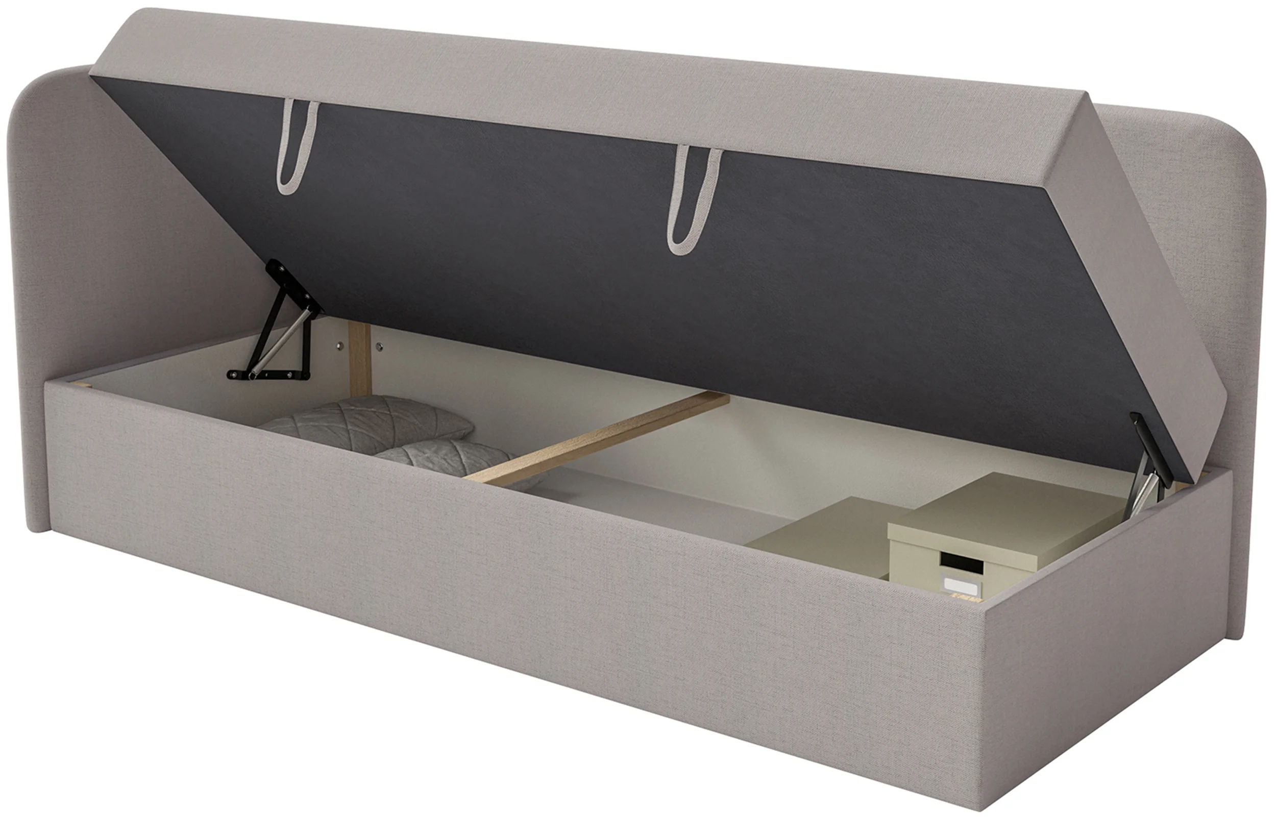 Łóżko młodzieżowe 90x200 cm Calmmo lewostronne z pojemnikiem ciemnobeżowe szenil hydrofobowy - Image 7