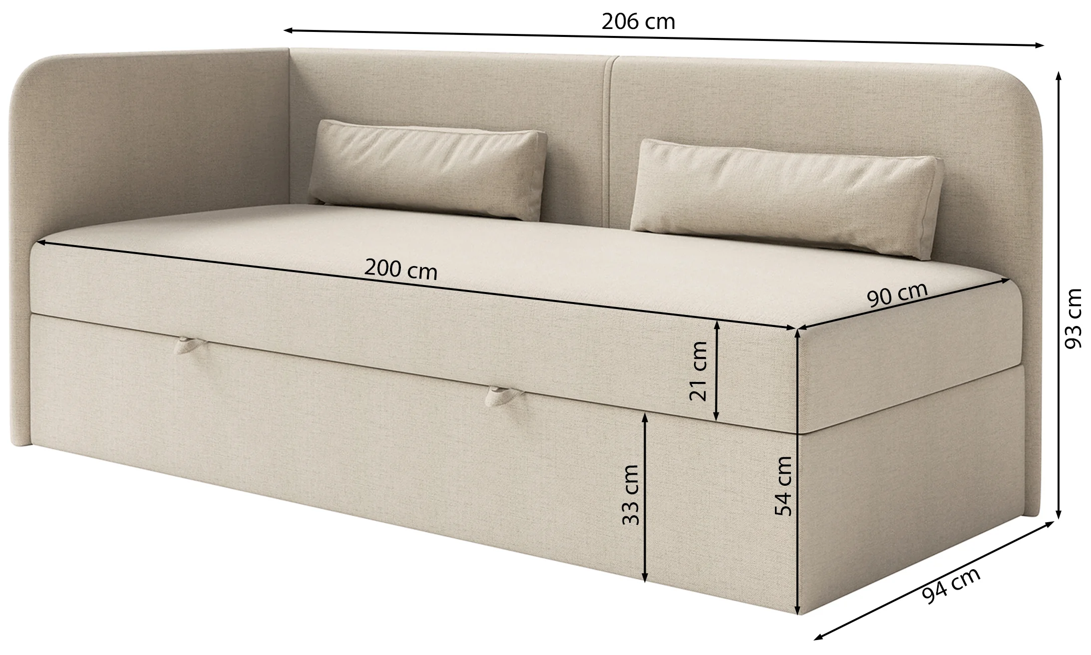 Łóżko młodzieżowe 90x200 cm Calmmo lewostronne z pojemnikiem oliwkowe szenil hydrofobowy - Image 8