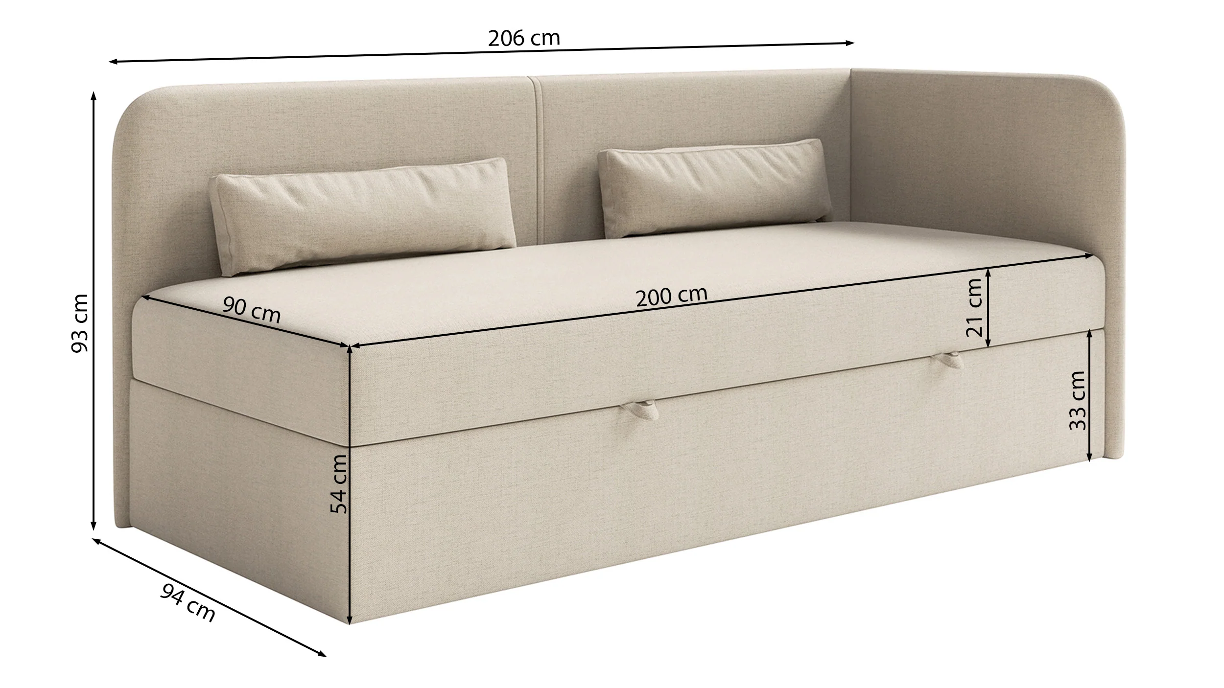 Łóżko młodzieżowe 90x200 cm Calmmo prawostronne z pojemnikiem ciemnoszare szenil hydrofobowy - Image 8