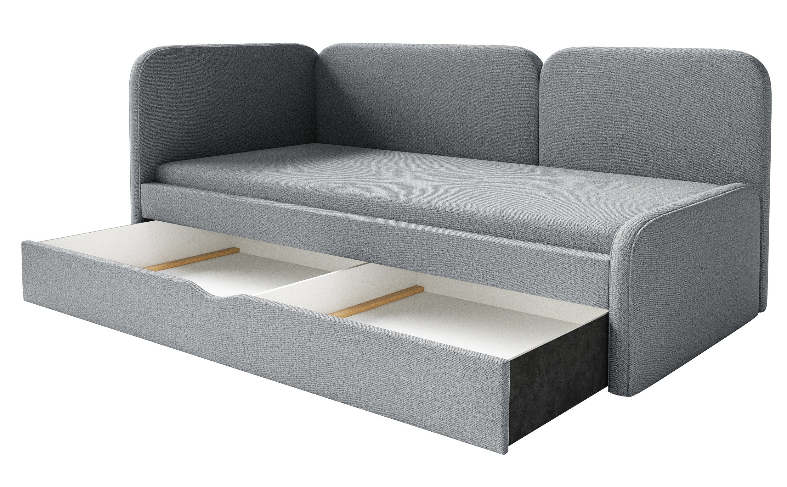 Łóżko młodzieżowe 90x200 cm Cuddy lewostronne z materacem i pojemnikiem szare dzianina łatwoczyszcząca - Image 4