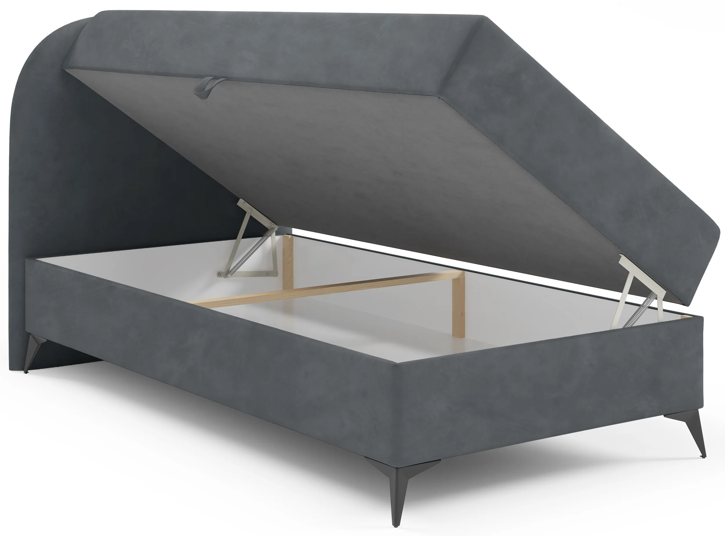 Łóżko młodzieżowe 90x200 cm Lunelle lewostronne z topperem i pojemnikiem ciemnoszare welur - Image 3