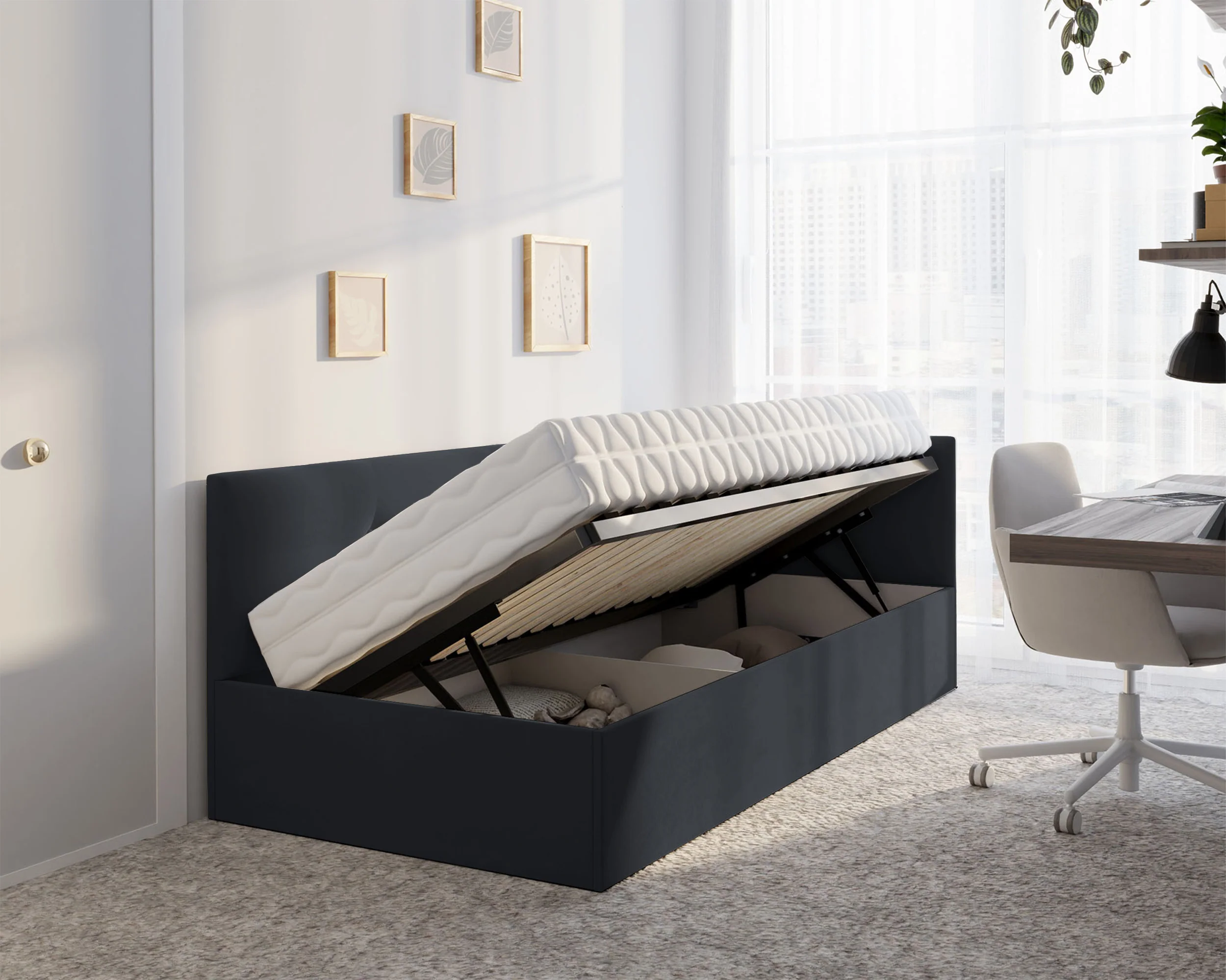 Łóżko młodzieżowe 90x200 cm Pixxel uniwersalne stelaż metalowy grafitowe welur - Image 3