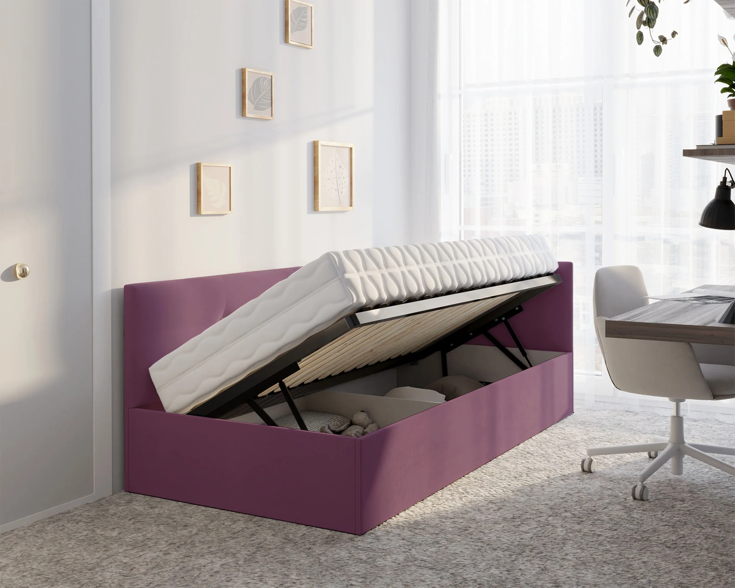 Łóżko młodzieżowe 90x200 cm Pixxel uniwersalne stelaż metalowy różowe welur - Image 3
