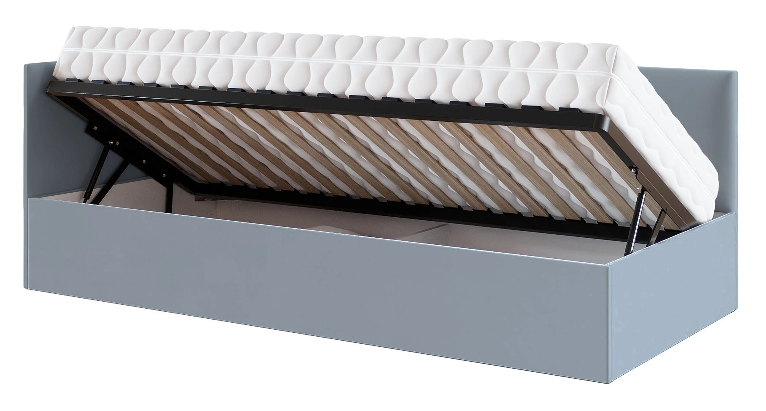 Łóżko młodzieżowe 90x200 cm Pixxel uniwersalne stelaż metalowy szare welur - Image 4