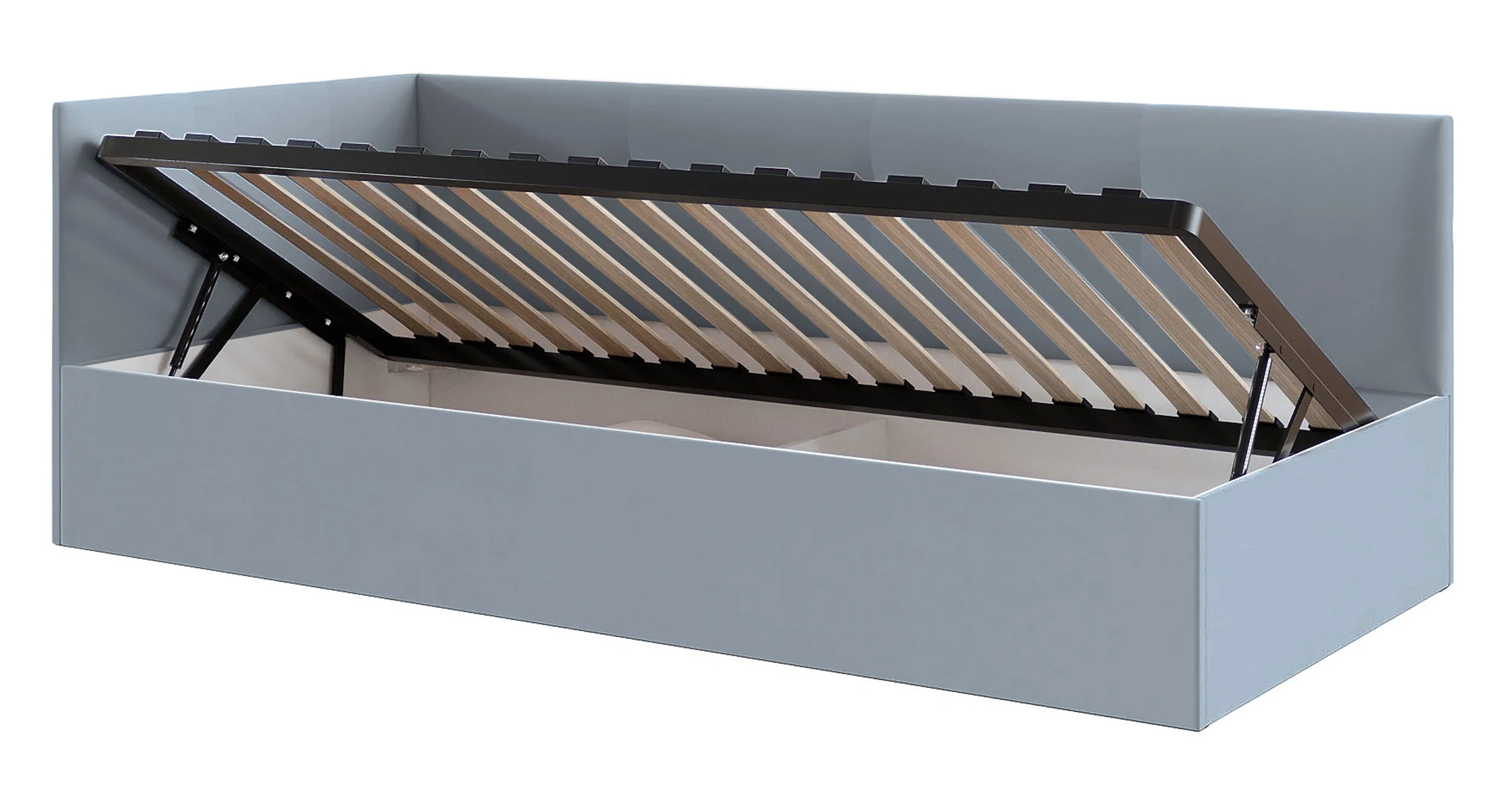Łóżko młodzieżowe 90x200 cm Pixxel uniwersalne stelaż metalowy szare welur - Image 5