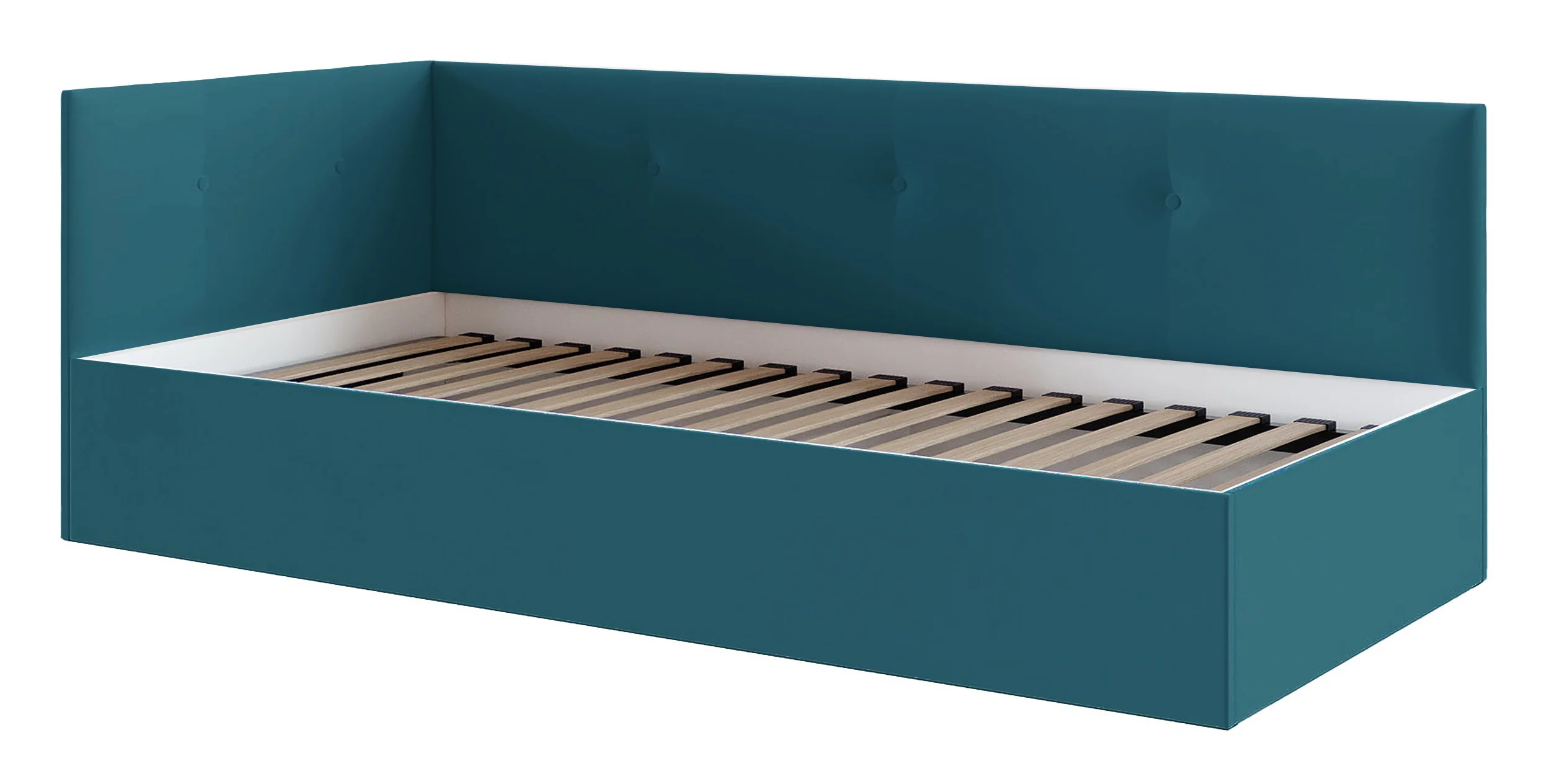 Łóżko młodzieżowe 90x200 cm Pixxel uniwersalne stelaż metalowy turkusowe welur - Image 6