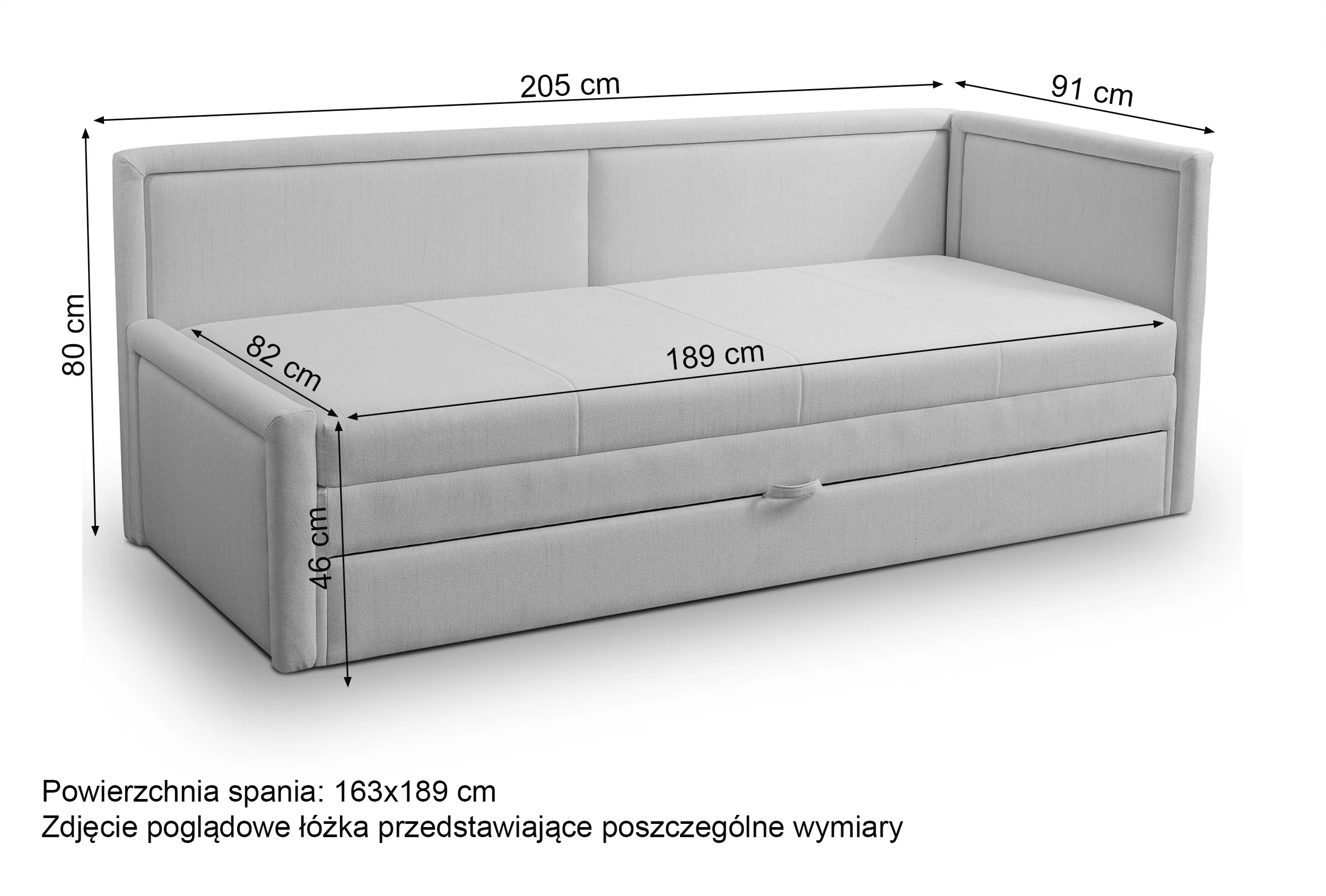 Łóżko młodzieżowe Caprili z pojemnikiem granatowe plecionka uniwersalne - Image 7