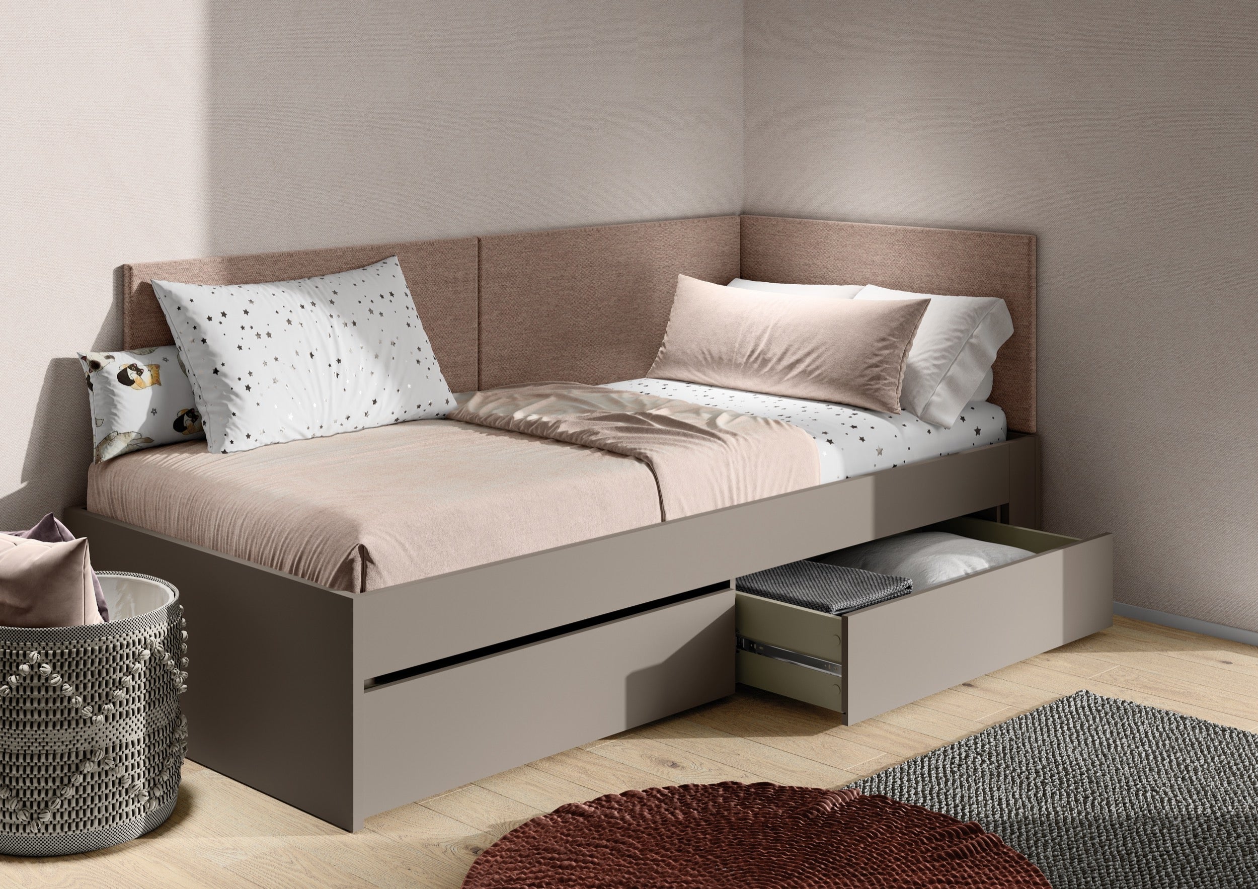 Łóżko młodzieżowe rozsuwane Woow z dwiema szufladami 205-248 cm clay grey - Image 2