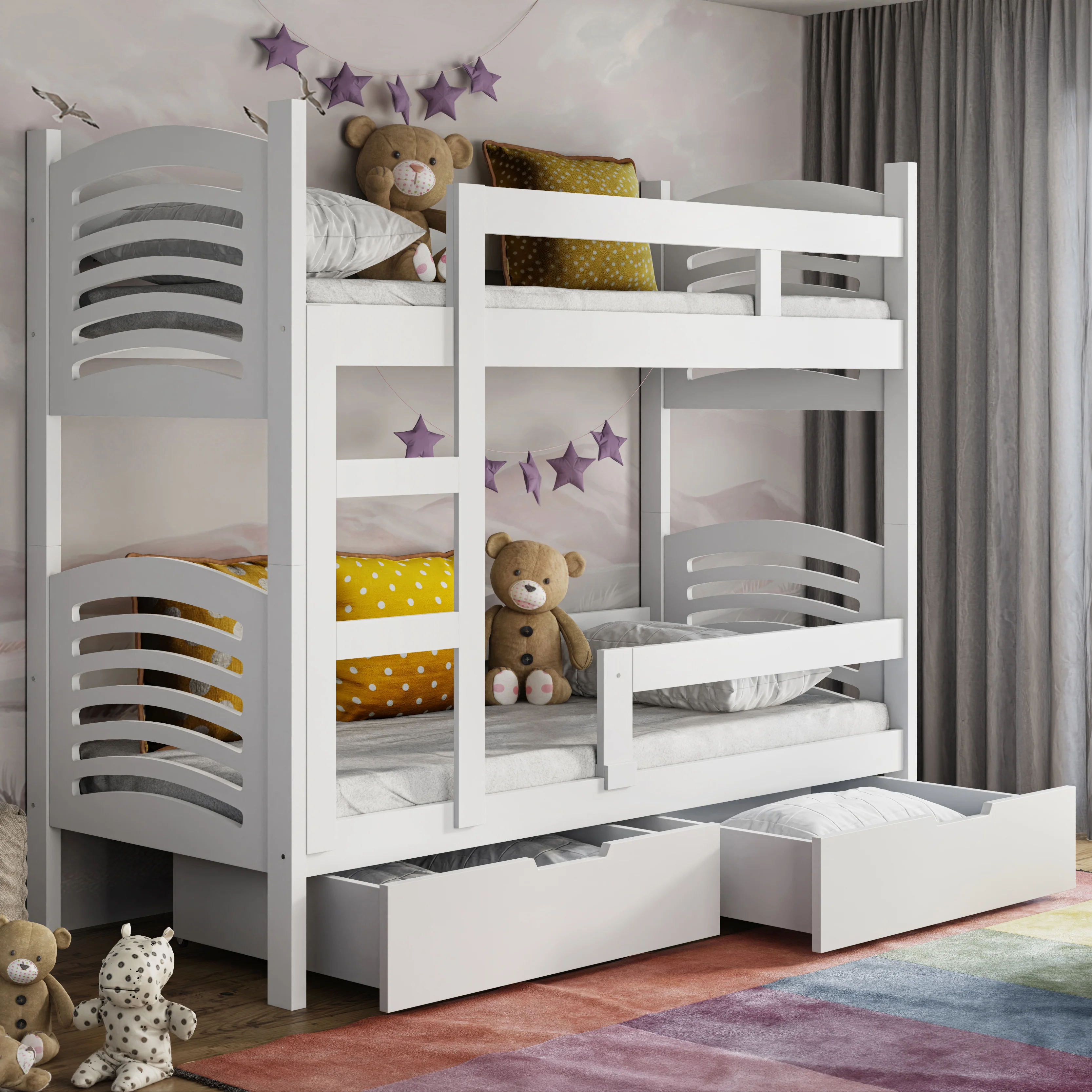 Łóżko piętrowe 75x180 cm Cami z materacami i szufladami biały - Image 2