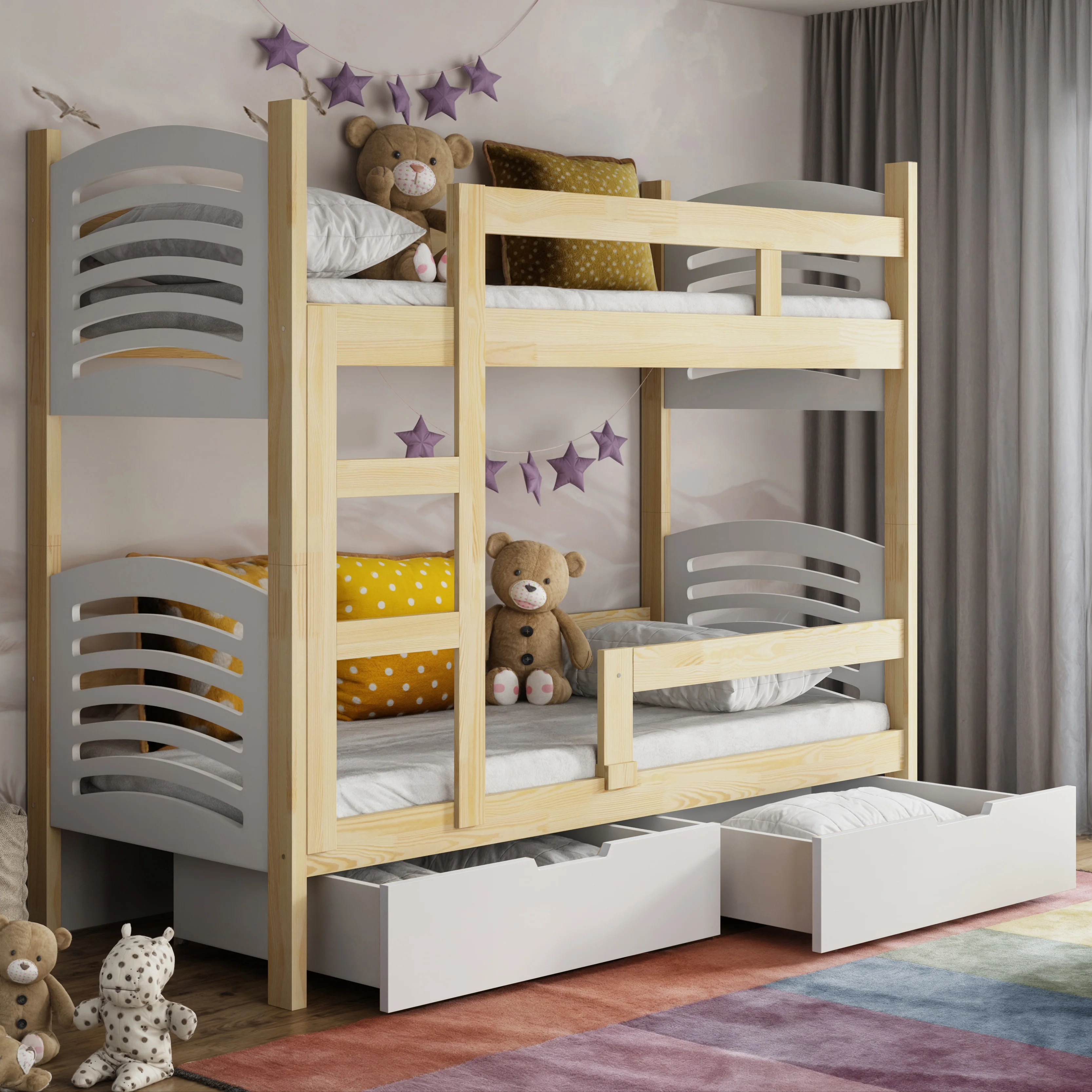 Łóżko piętrowe 75x180 cm Cami z szufladami sosna/biały - Image 2