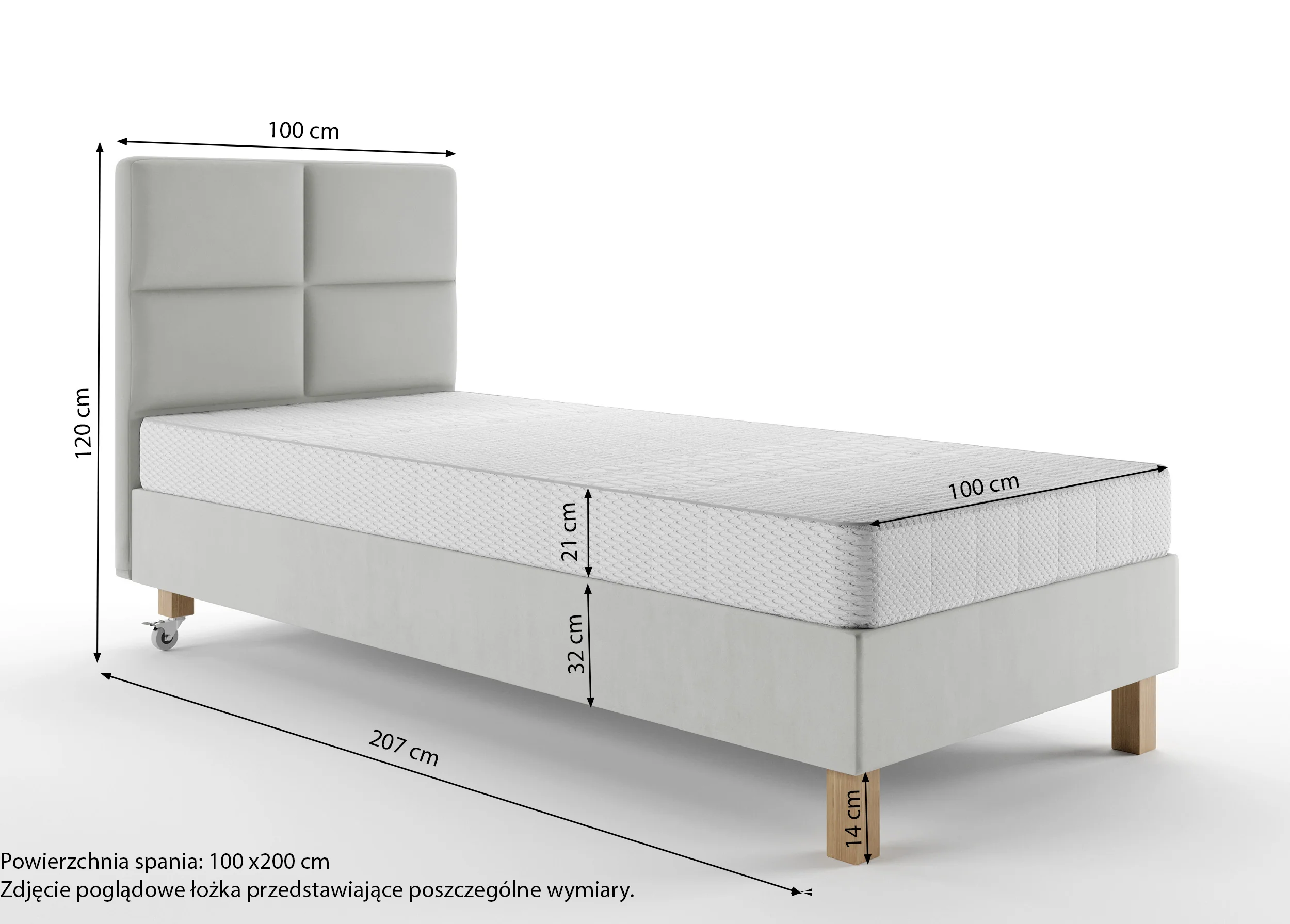 Łóżko tapicerowane 100x200 cm Donbay z wezglowiem panelowym i materacem kieszeniowym grafitowe welur hydrofobowy - Image 4
