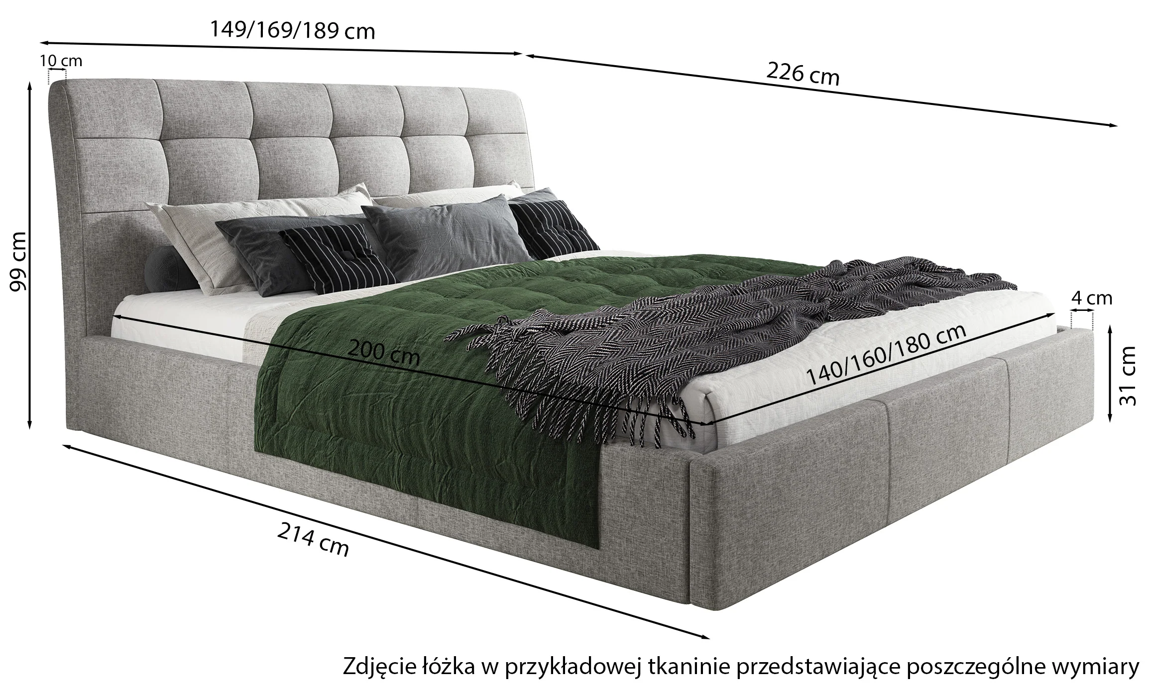 Łóżko tapicerowane 140x200 cm Alneo z pojemnikiem grafitowe plecionka - Image 4
