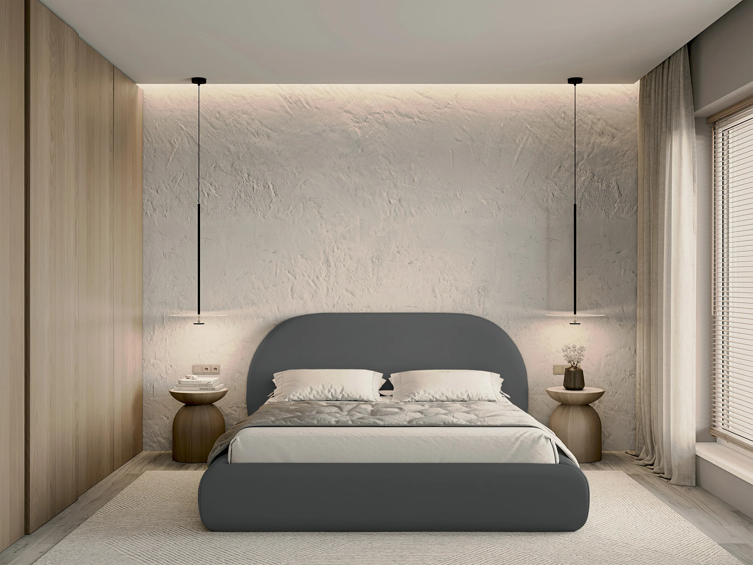 Łóżko tapicerowane 140x200 cm Buvio szare szenil - Image 4