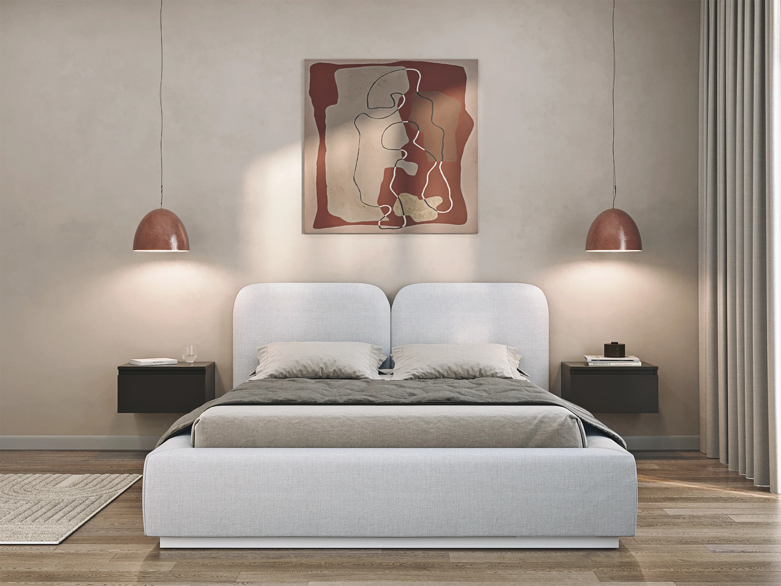 Łóżko tapicerowane 140x200 cm Comoves jasnoszare szenil - Image 3