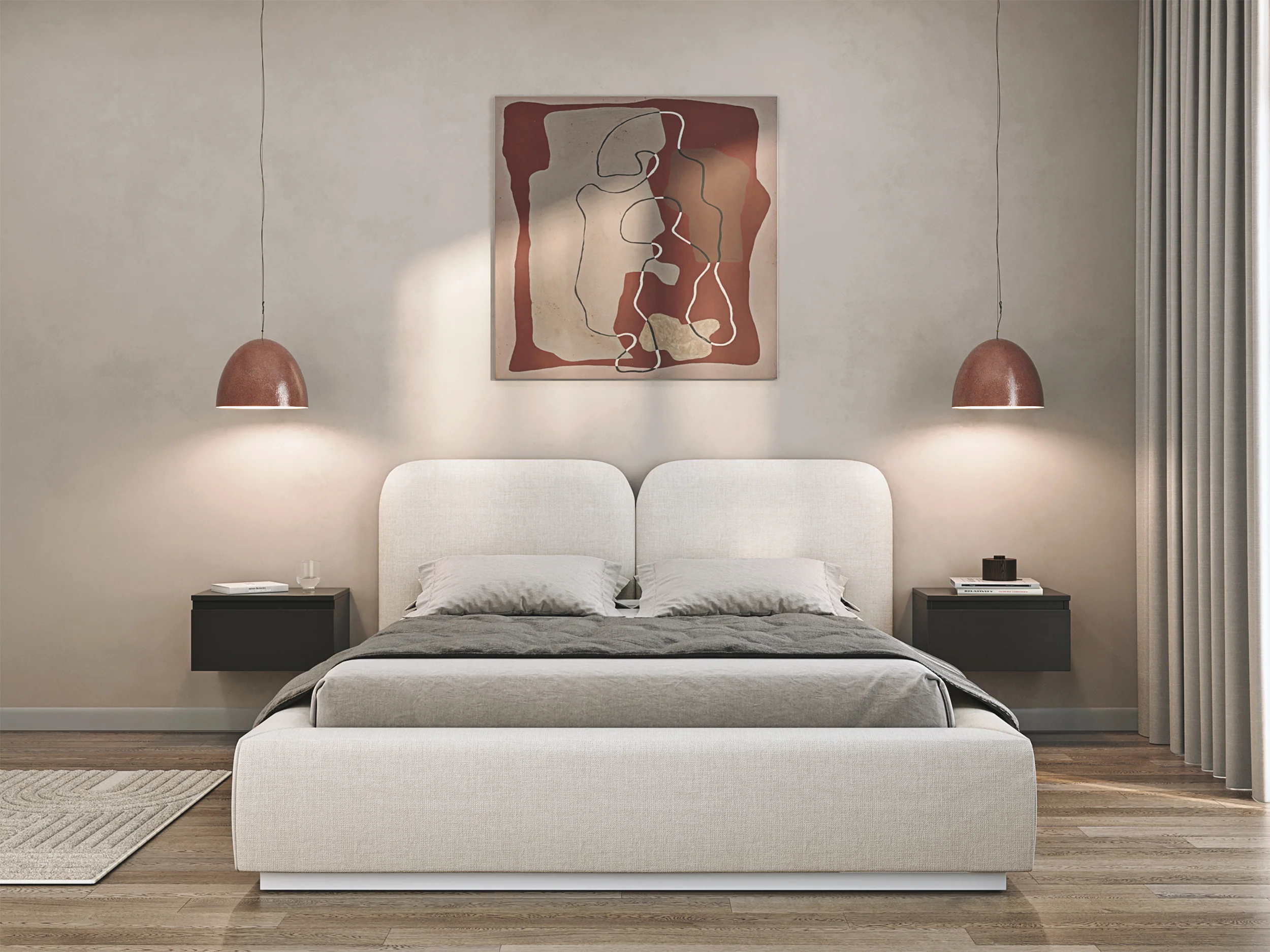 Łóżko tapicerowane 140x200 cm Comoves kremowe szenil - Image 3