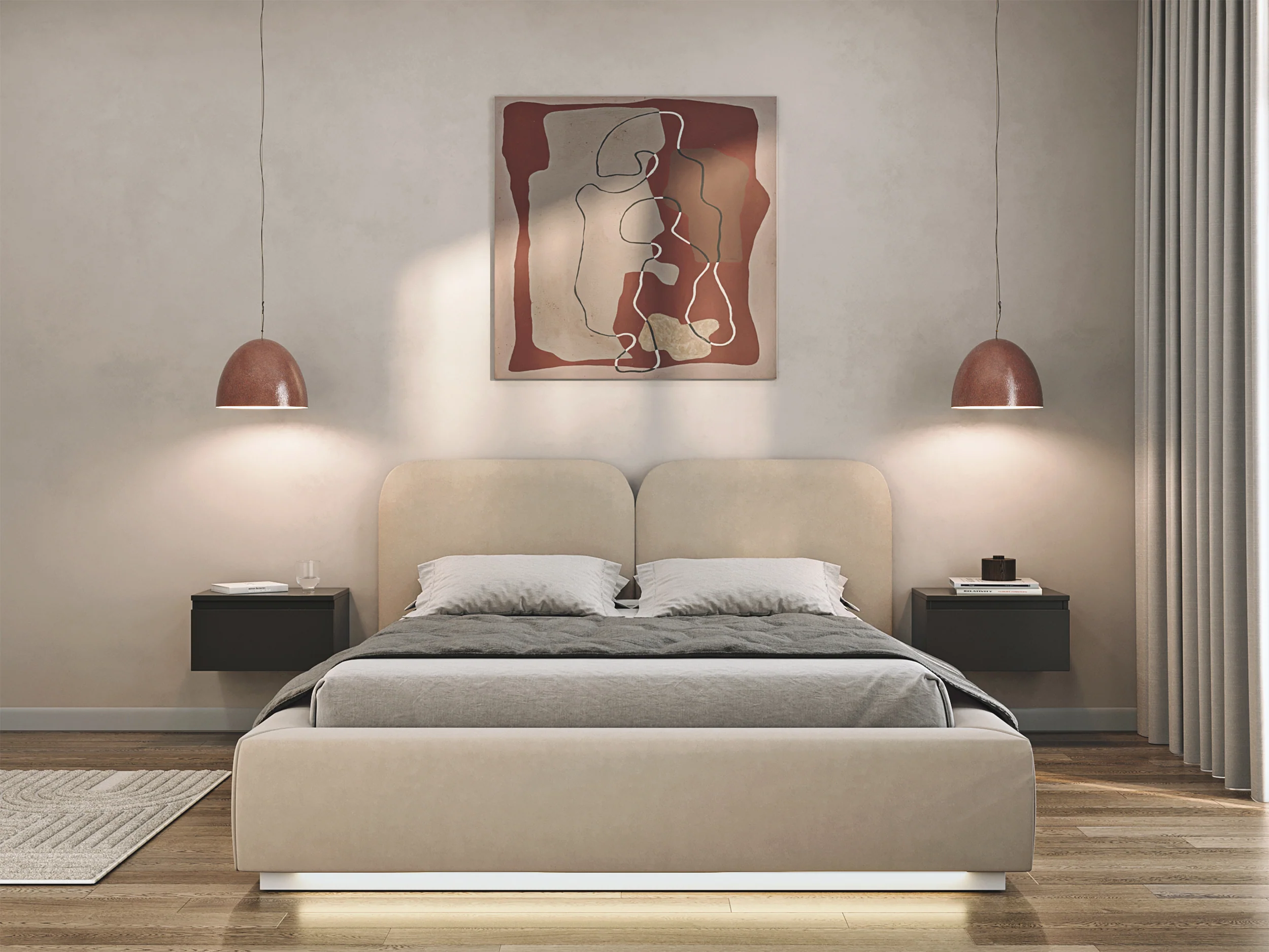 Łóżko tapicerowane 140x200 cm Comoves z oświetleniem LED jasnobeżowe welur - Image 3